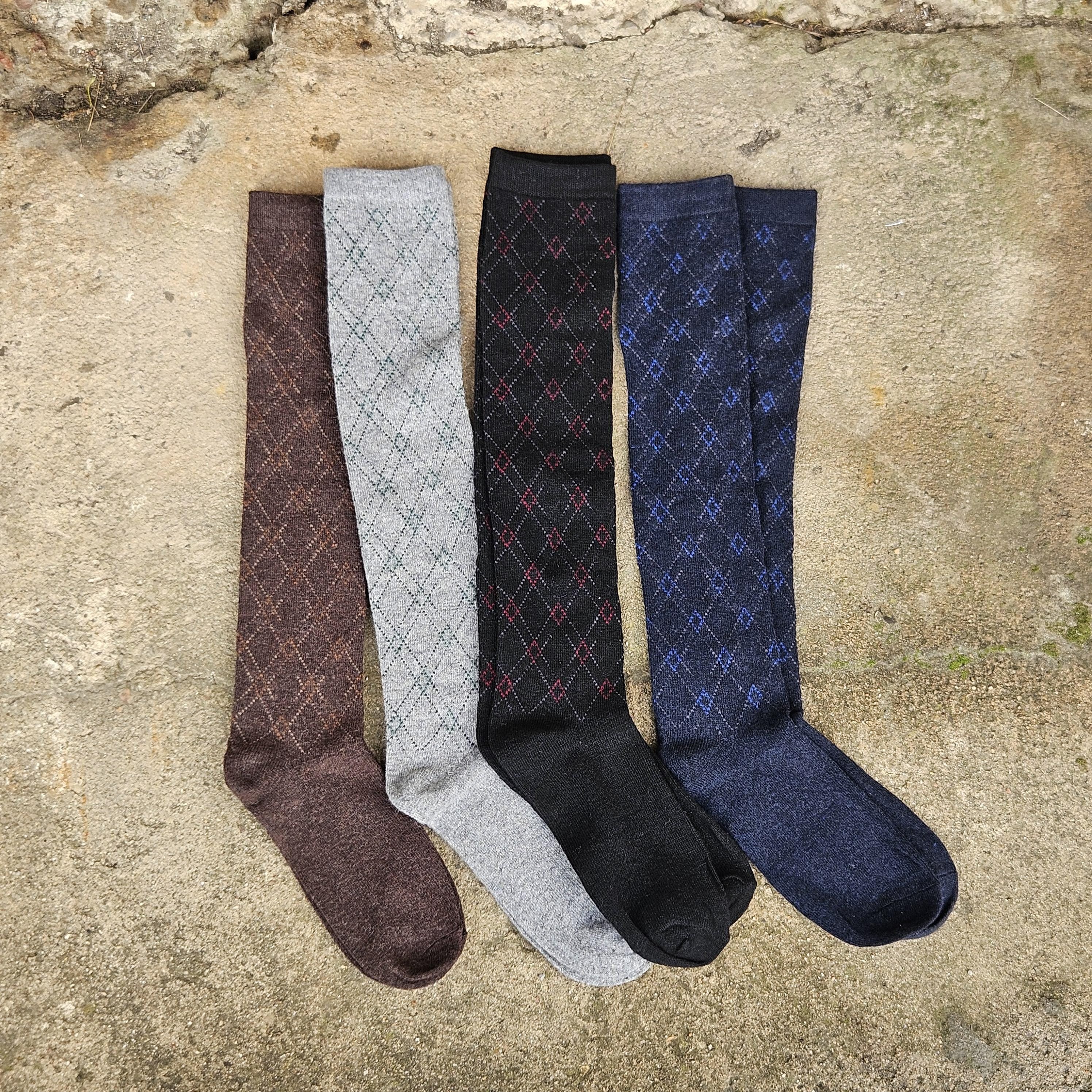 Merino Wool Socks – Knee High Warm Wool Socks Nordic Rhombus Design, Soft & Breathable