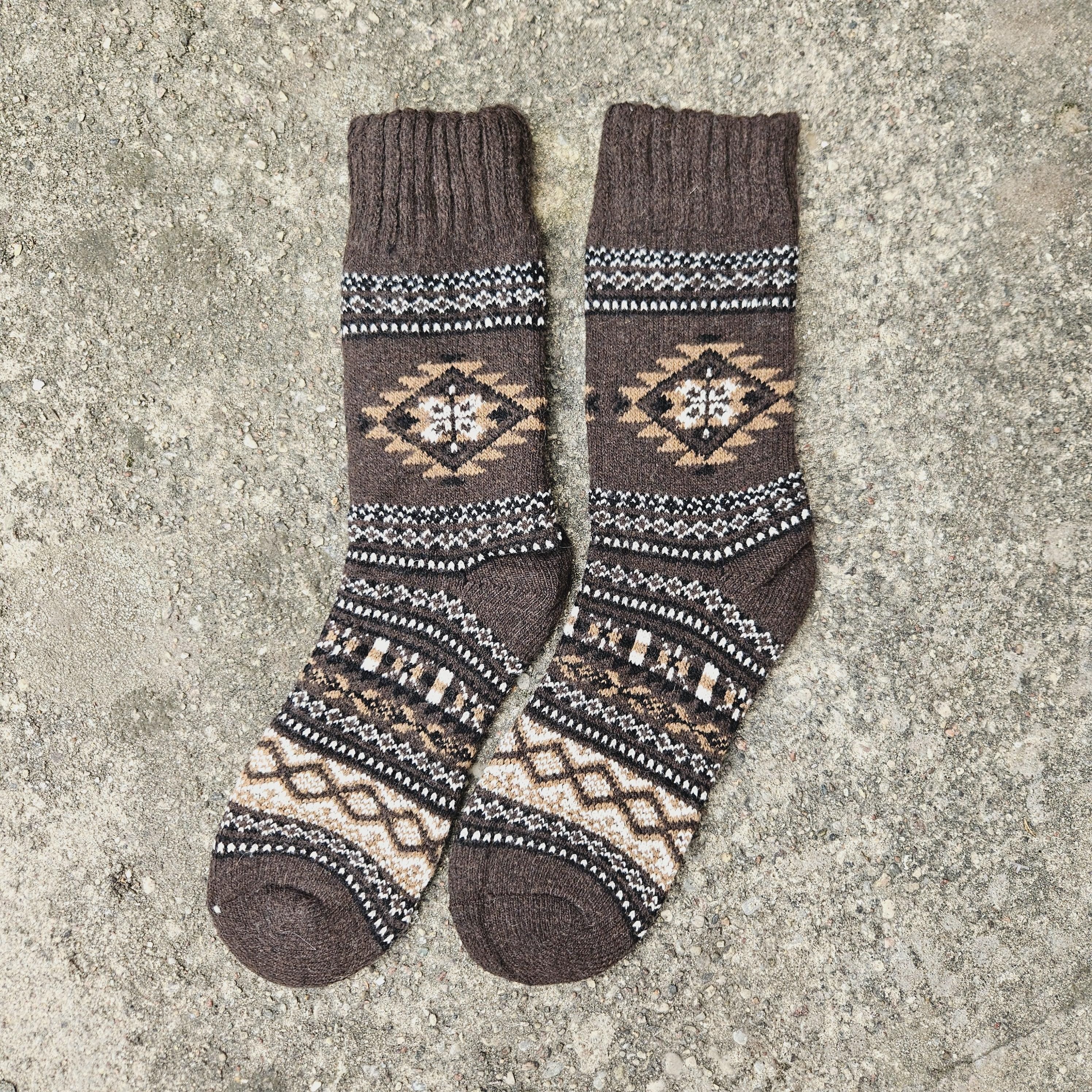 ALPACA WOOL Socks Nordic Ethno gray navy brown  - Size EUR 39-46  ankle socks for men women Unisex Survival Alpaca socks