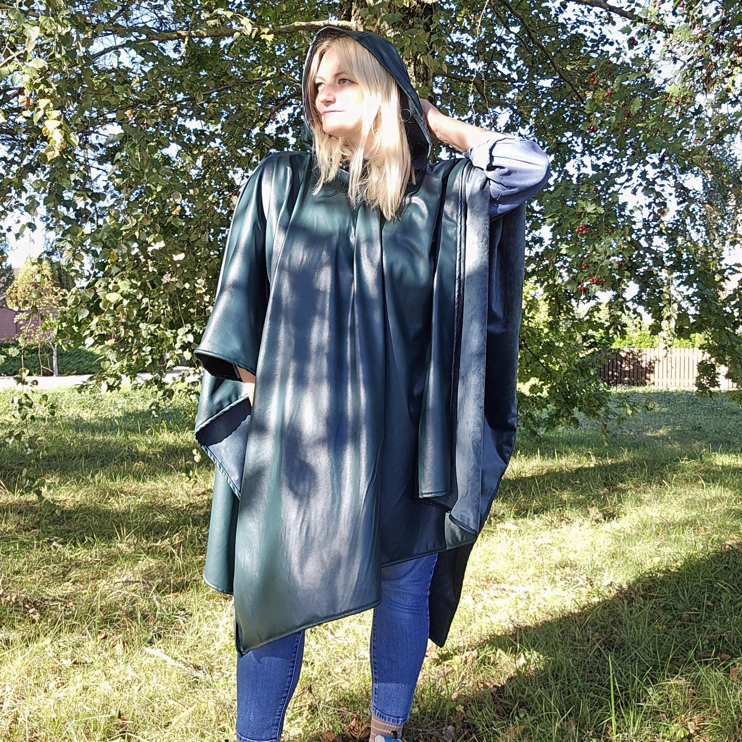 green rain poncho women or men unisex