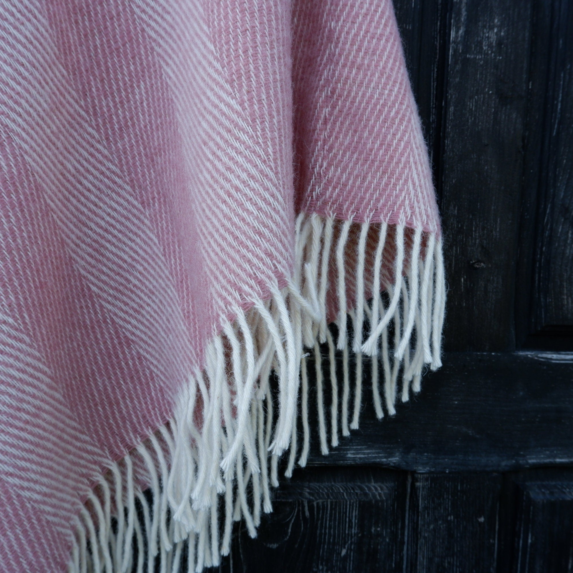 Pink Wool Poncho - Hooded Wool Cape Blanket With Fringes | Cozy Outdoor Layering