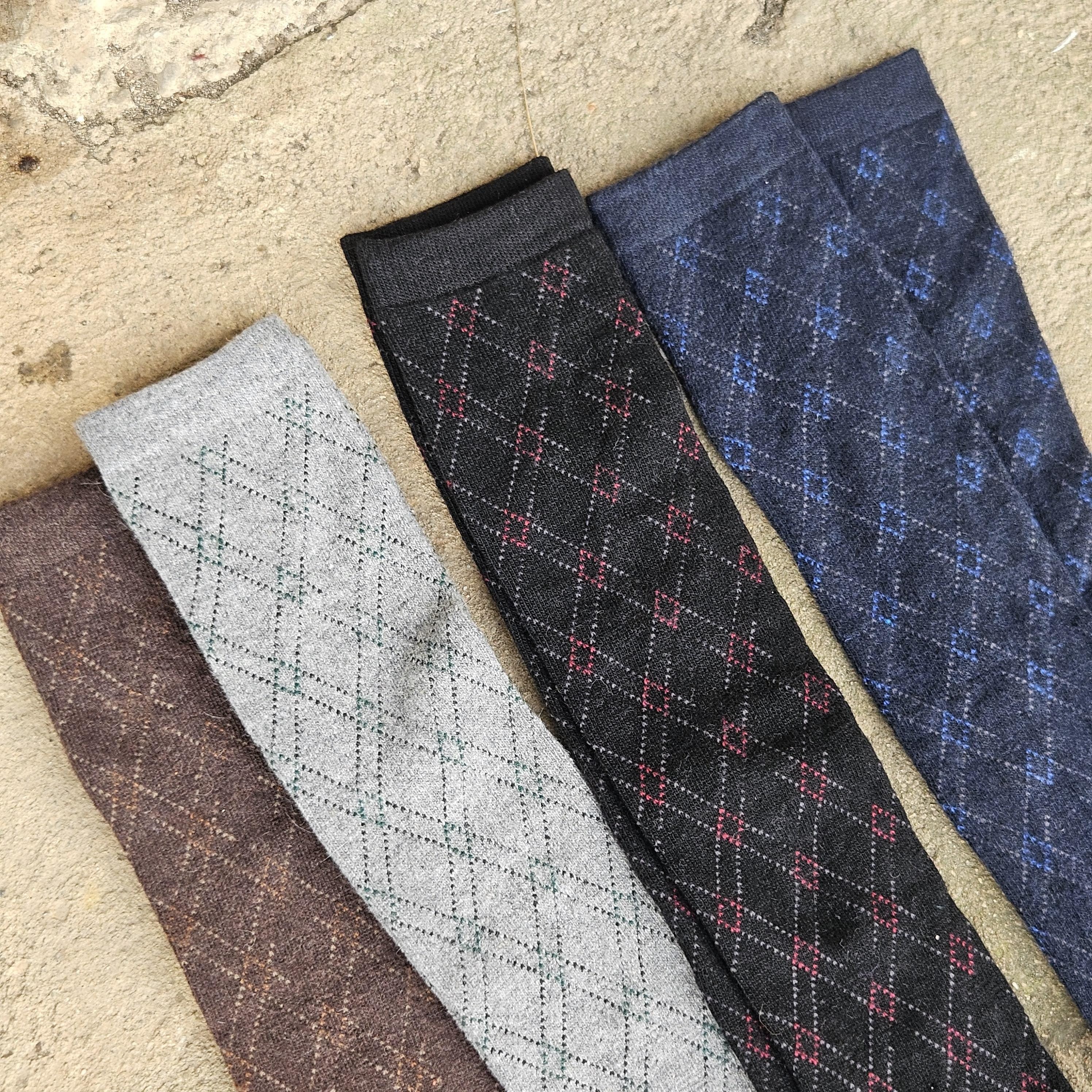 Merino Wool Socks – Knee High Warm Wool Socks Nordic Rhombus Design, Soft & Breathable