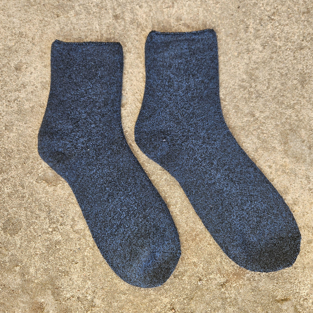 thicker MERINO WOOL Socks Melange gray blue - Size EUR 39-46 Nordic warm ankle socks for men or women Unisex Diabetic Wide Non-Binding Top