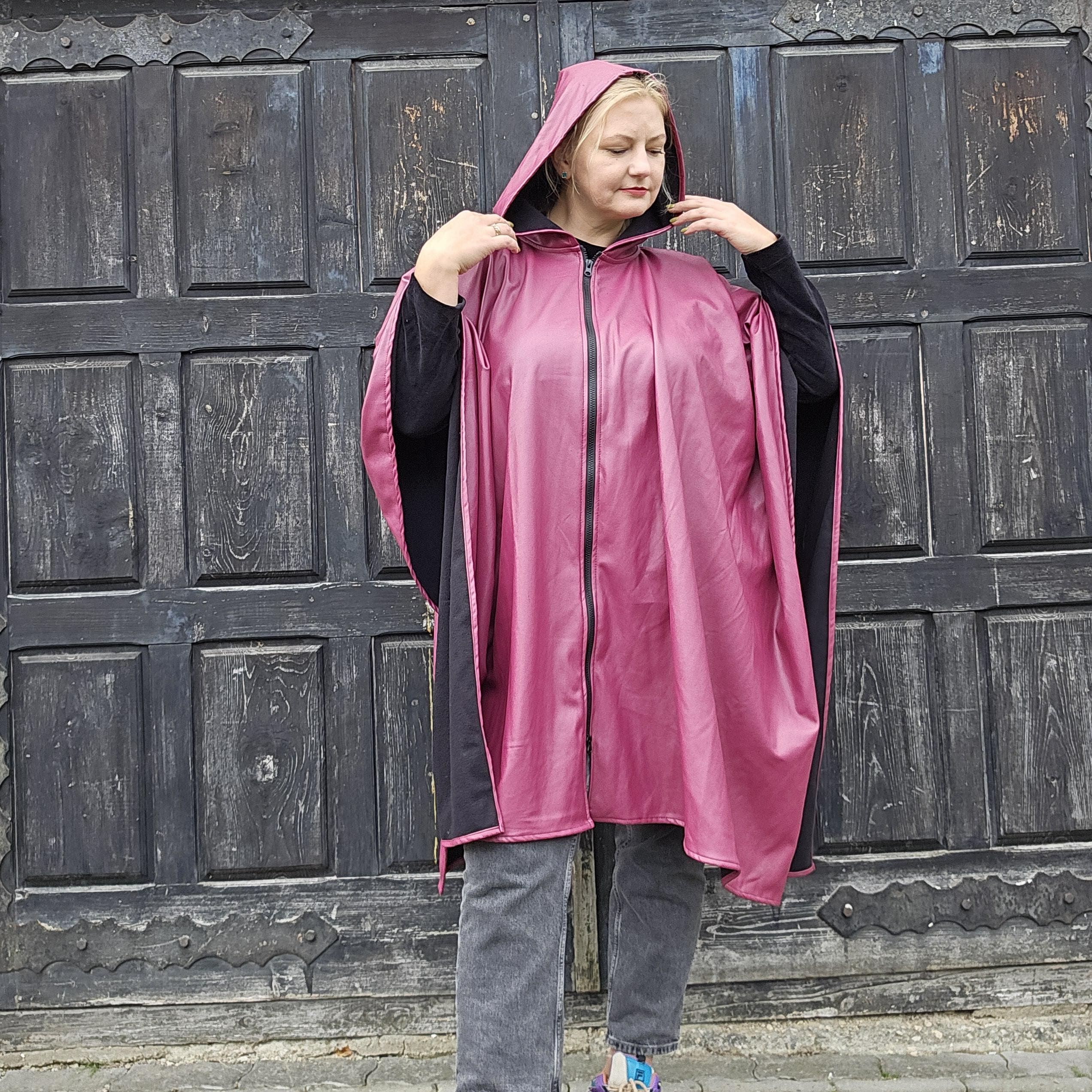 Waterproof Rain Poncho - Unisex Hooded Ruana Style Cape With Zip, Windproof Lightweight Cloak