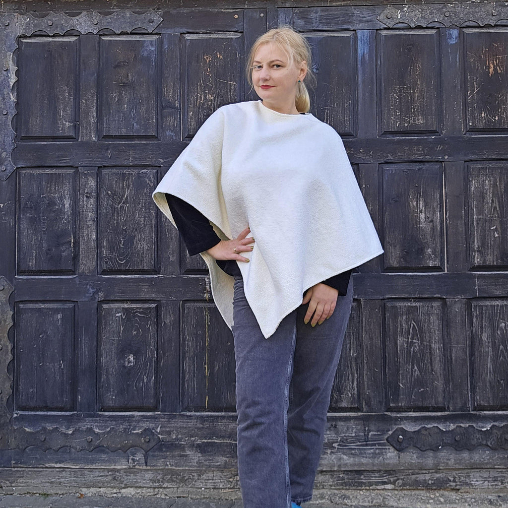 Wool blanket poncho cape hooded in WHITE lambswool ladies poncho cape with or without hood Wool blanket poncho cape