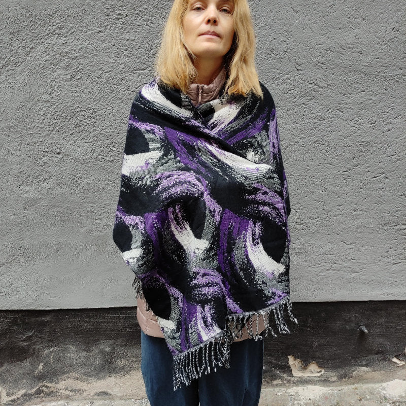 Lambswool Wrap Shawl - Oversized Wool Scarf With Fringed Fleece, Soft Warm Shawl
