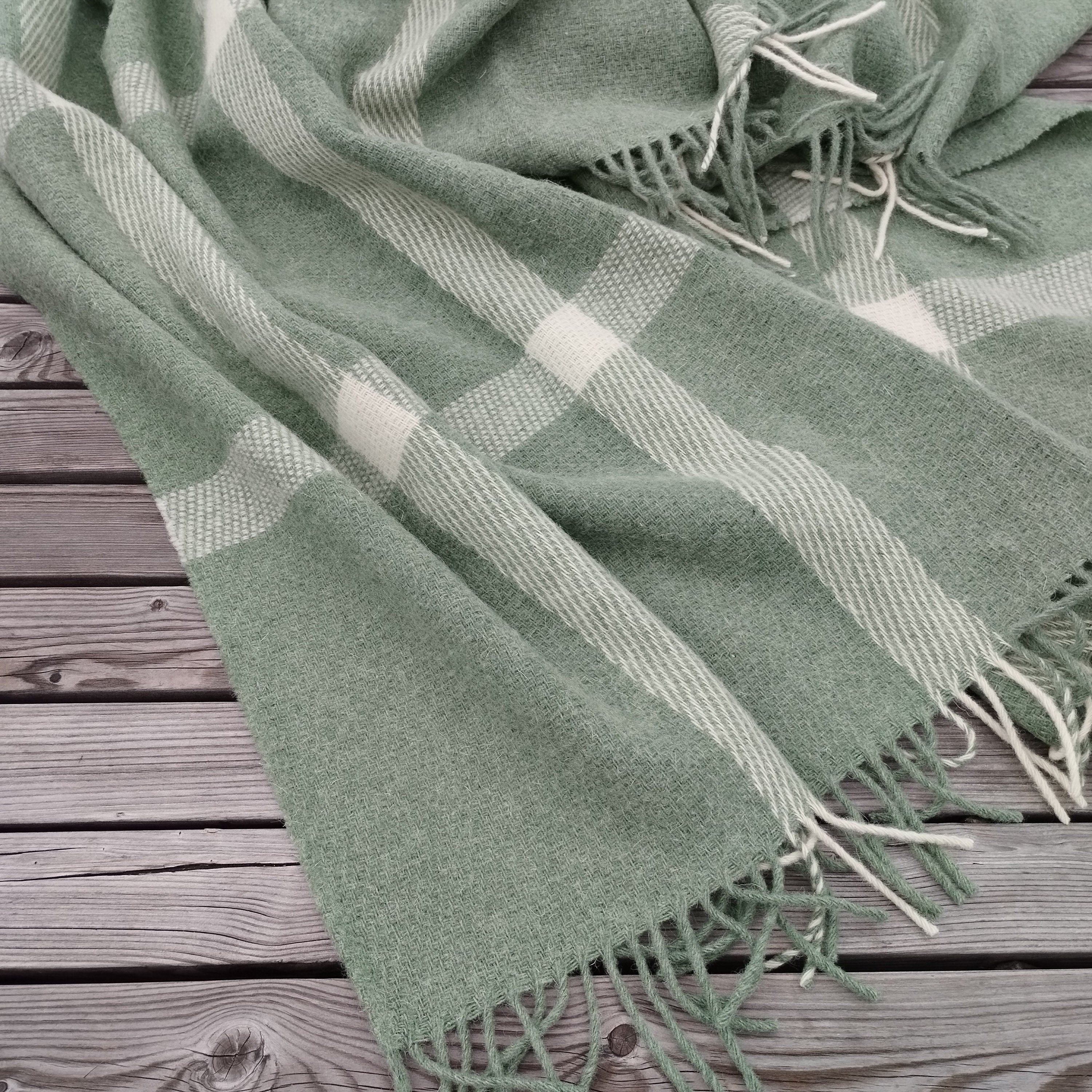 Wool Blanket – Scandinavian Throw | Thick Picnic Blanket | Green Wool Throw For Cozy Home