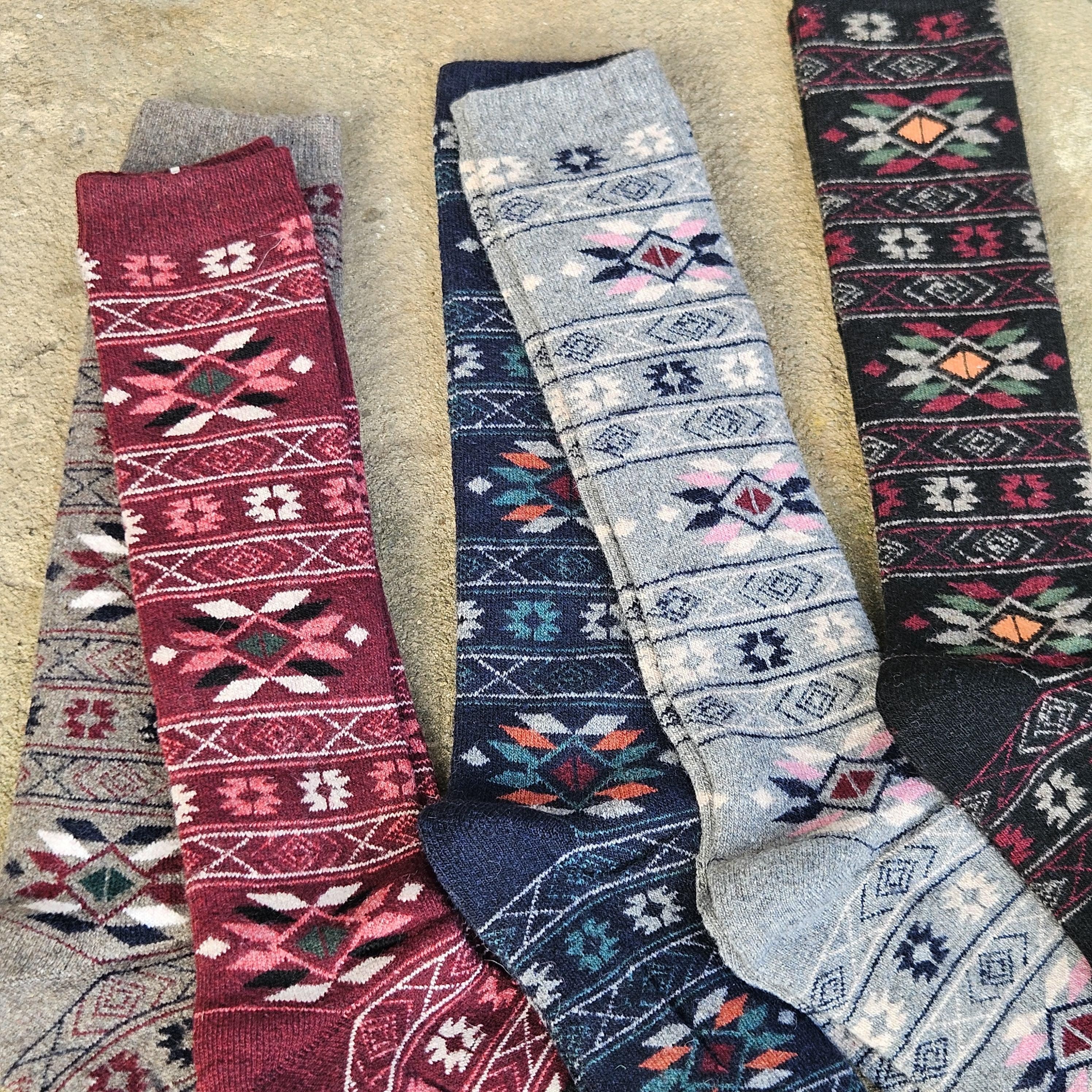 Merino Wool Socks - Knee Long Warm Wool Socks With Reindeer Pattern, Thin & Breathable