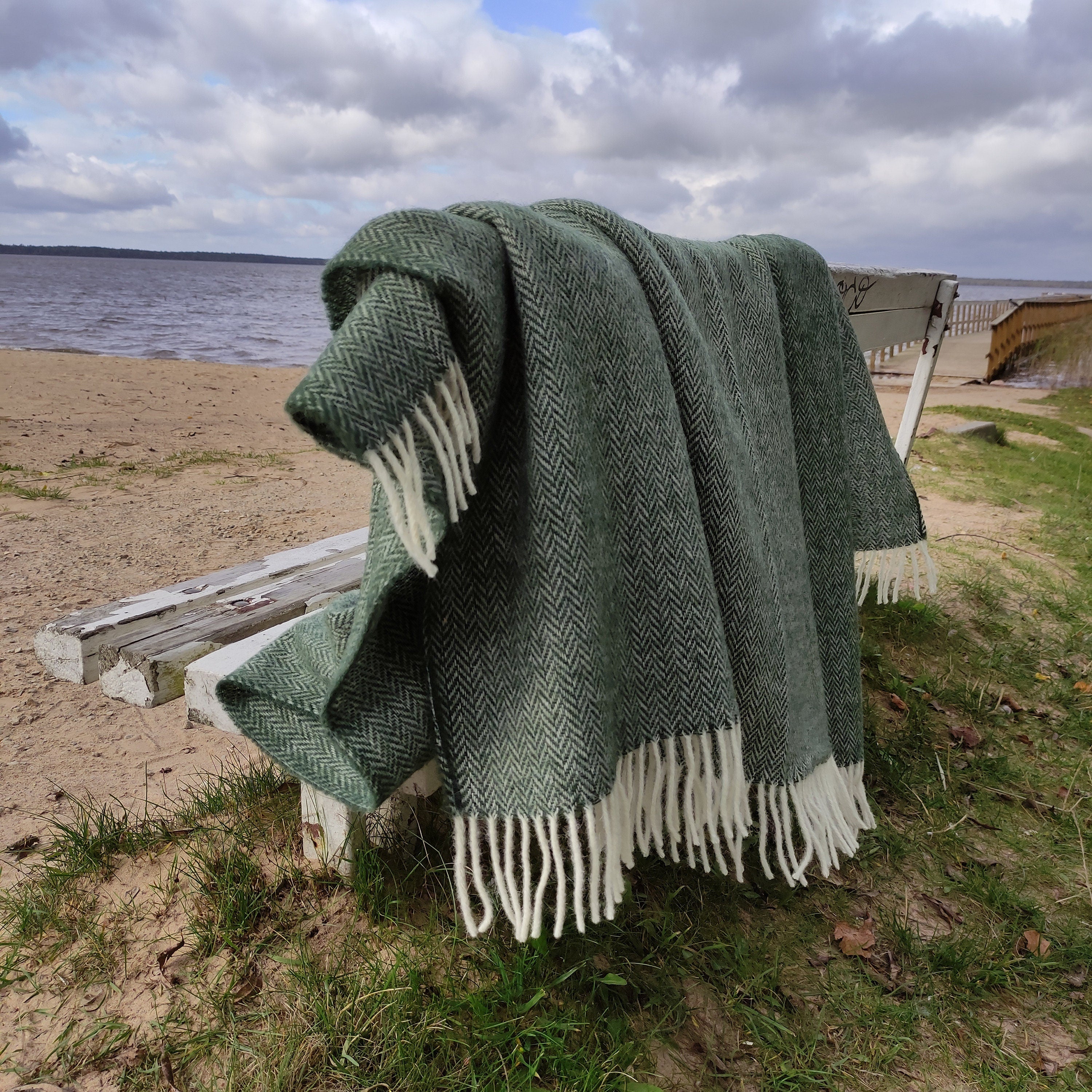 Wool Blanket Cozy Sofa Throw – Natural New Zealand Wool Plaid With Fringe Edge