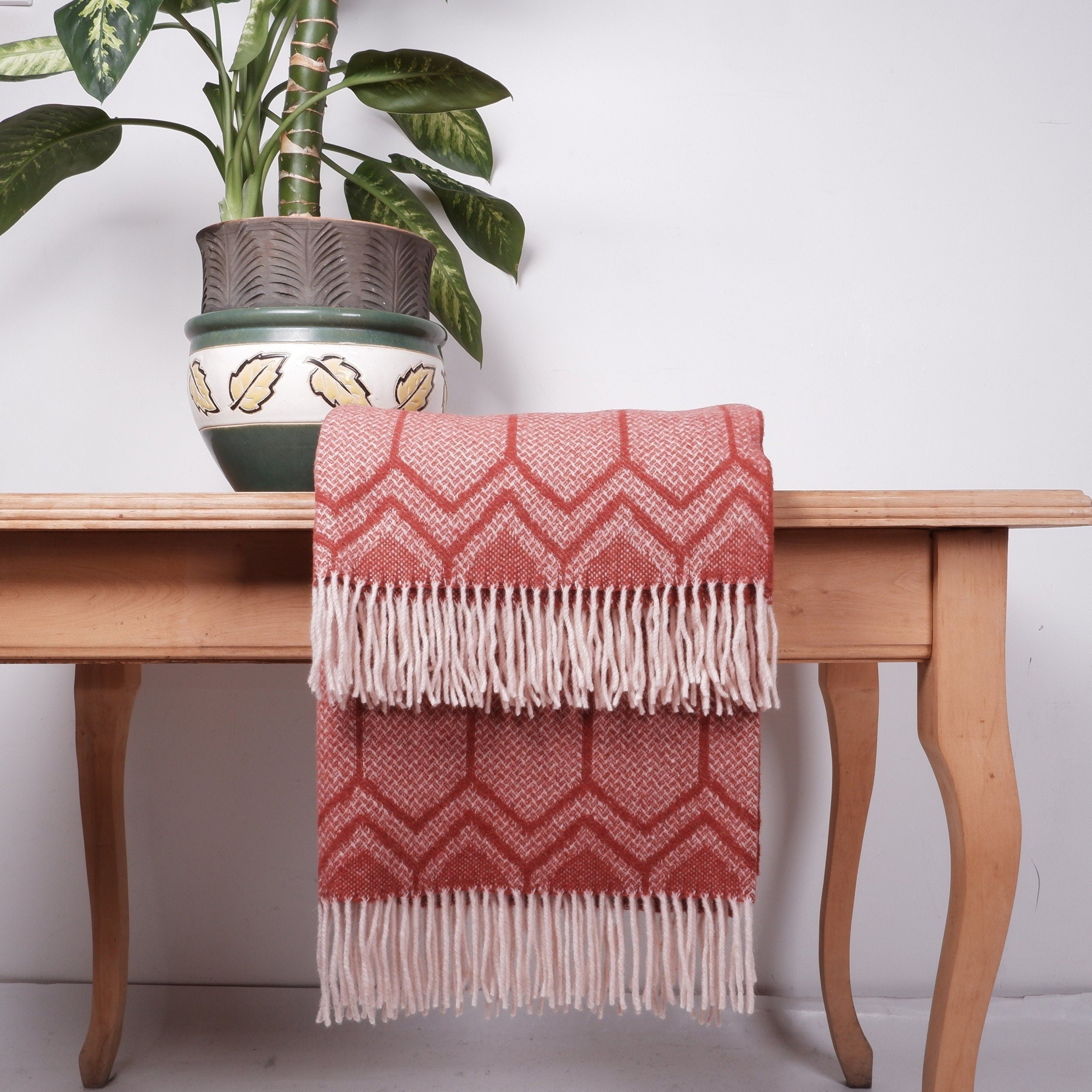 Merino wool Blanket Luna Honey comb plaid Washable throw Natural lightweight sofa cover/ IN2NORD Europe/ Valentines day gift for her