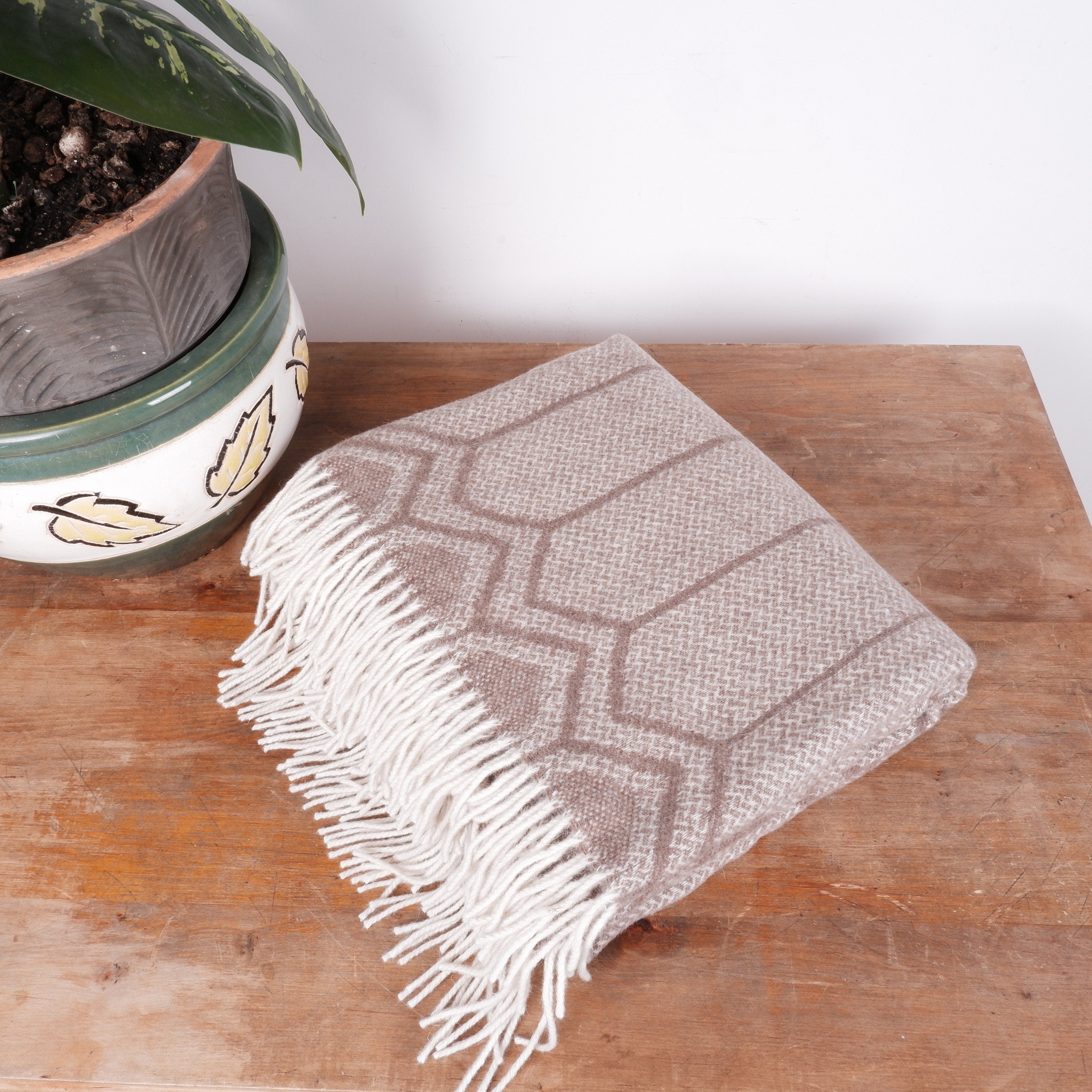 Merino wool Blanket Luna Honey comb plaid Washable throw Natural lightweight sofa cover/ IN2NORD Europe/ Valentines day gift for her