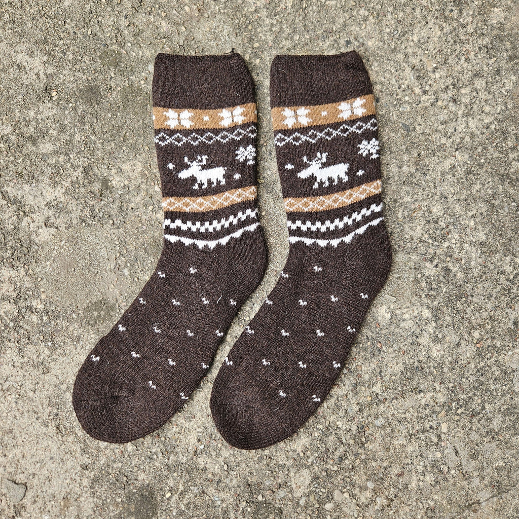 Alpaca Wool Socks – Thick Non Binding Diabetic Socks With Nordic Reindeer Design
