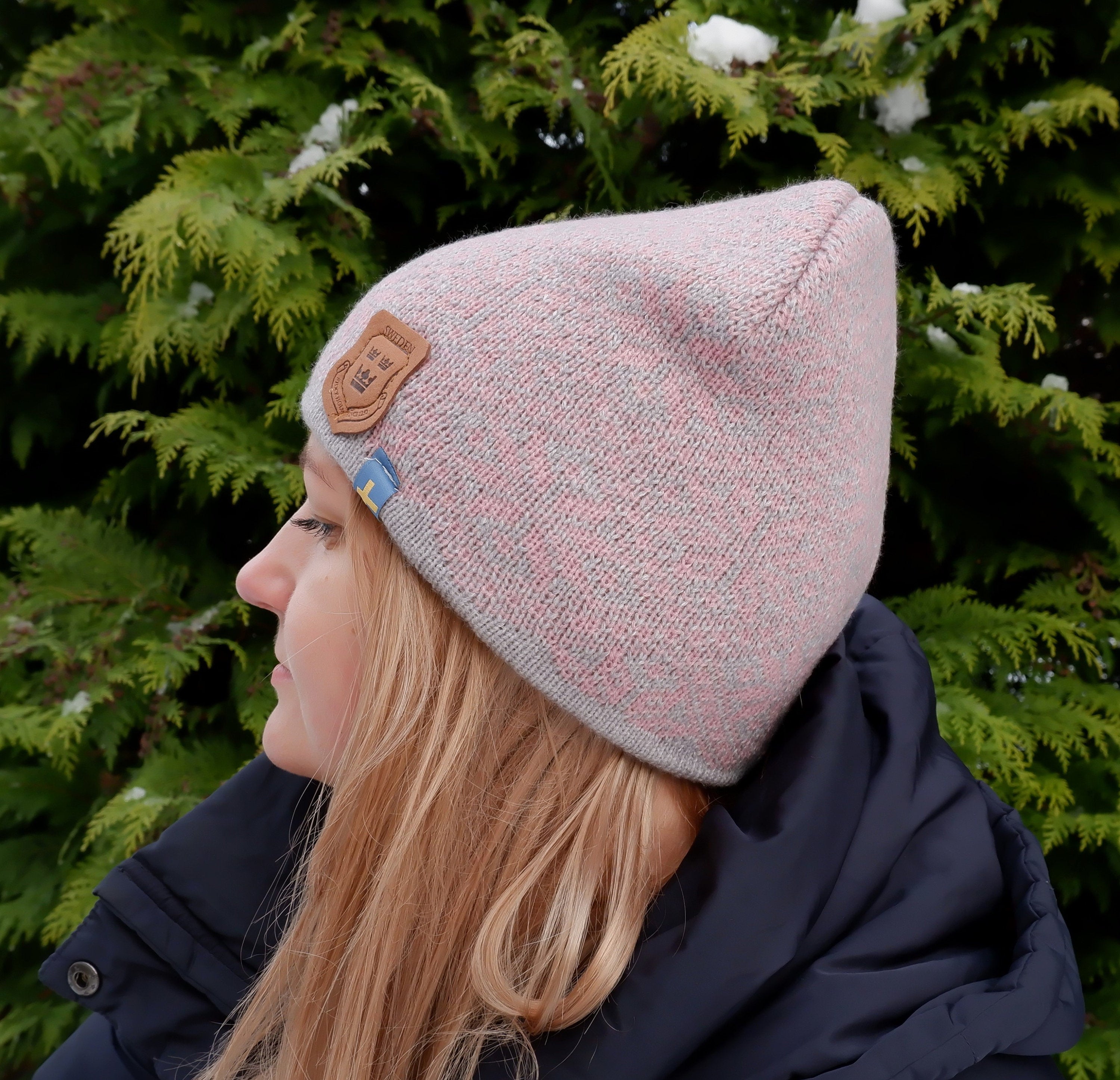 Knitted Wool Hat - Unisex Winter Beanie With Snowflake Pattern | Warm Soft Merino Wool