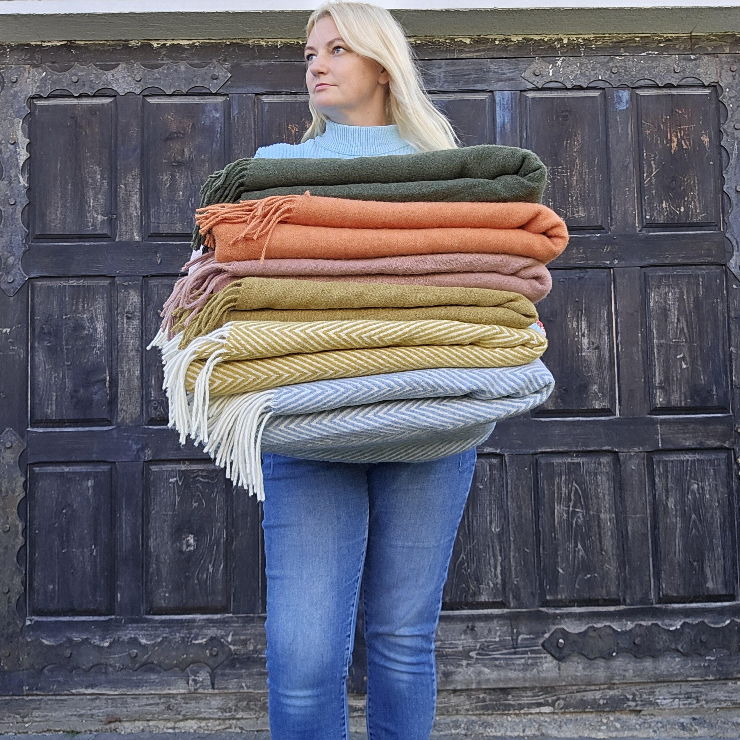 Merino Wool Poncho Umea – Blue Wool Wrap With Fringed Open Front, Soft Durable Cape