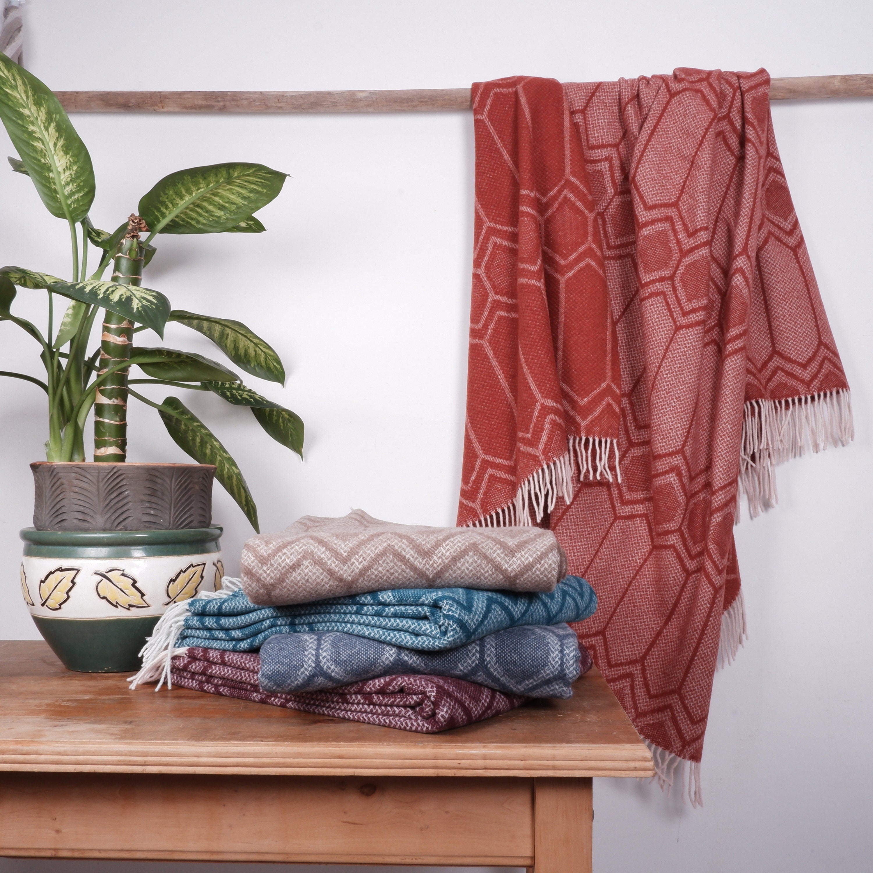 Merino wool Blanket Luna Honey comb plaid Washable throw Natural lightweight sofa cover/ IN2NORD Europe/ Valentines day gift for her