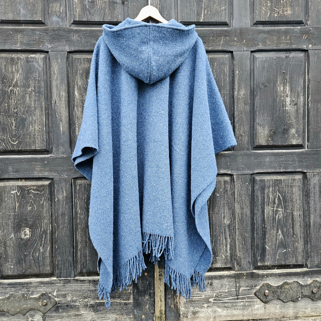 Wool Poncho - Unisex Ruana Cape | Grey Wool Blanket | Comfortable Cloak With Or Without Hood