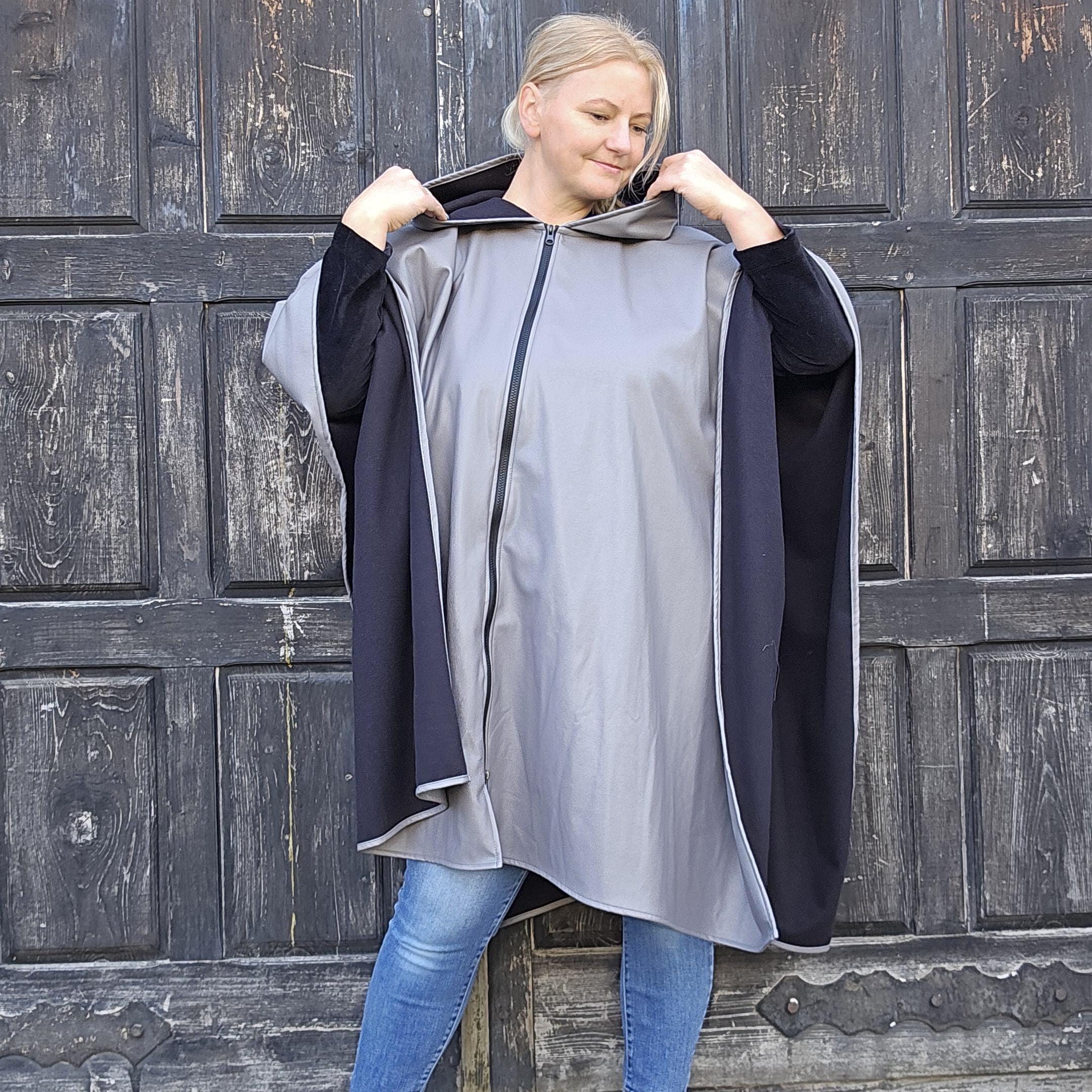 rain poncho in gray for men or women with zip