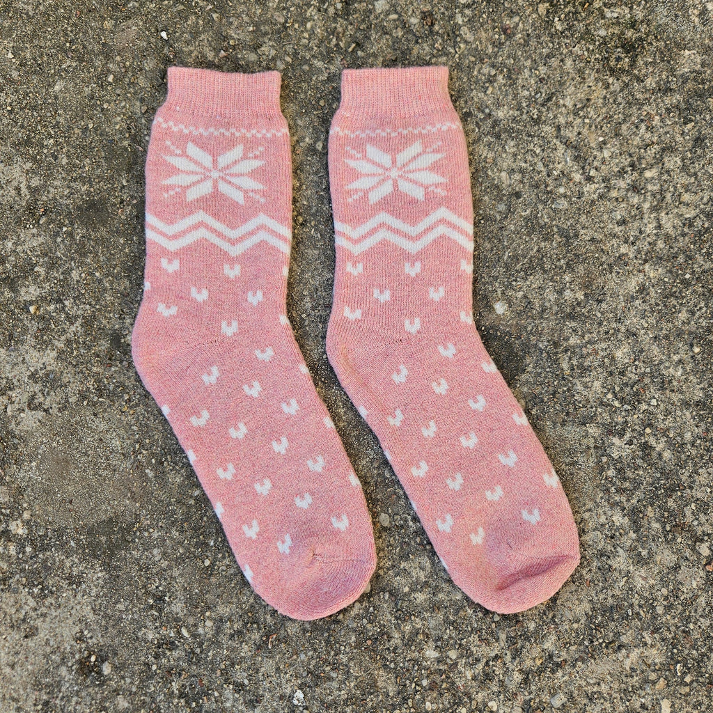 Thicker Merino Wool Socks - Black Snowflake | Cozy Warm Hiking Socks Unisex