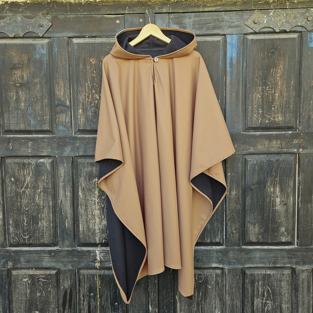 rain poncho in beige for women or menfor hiking or autumn rainy weather