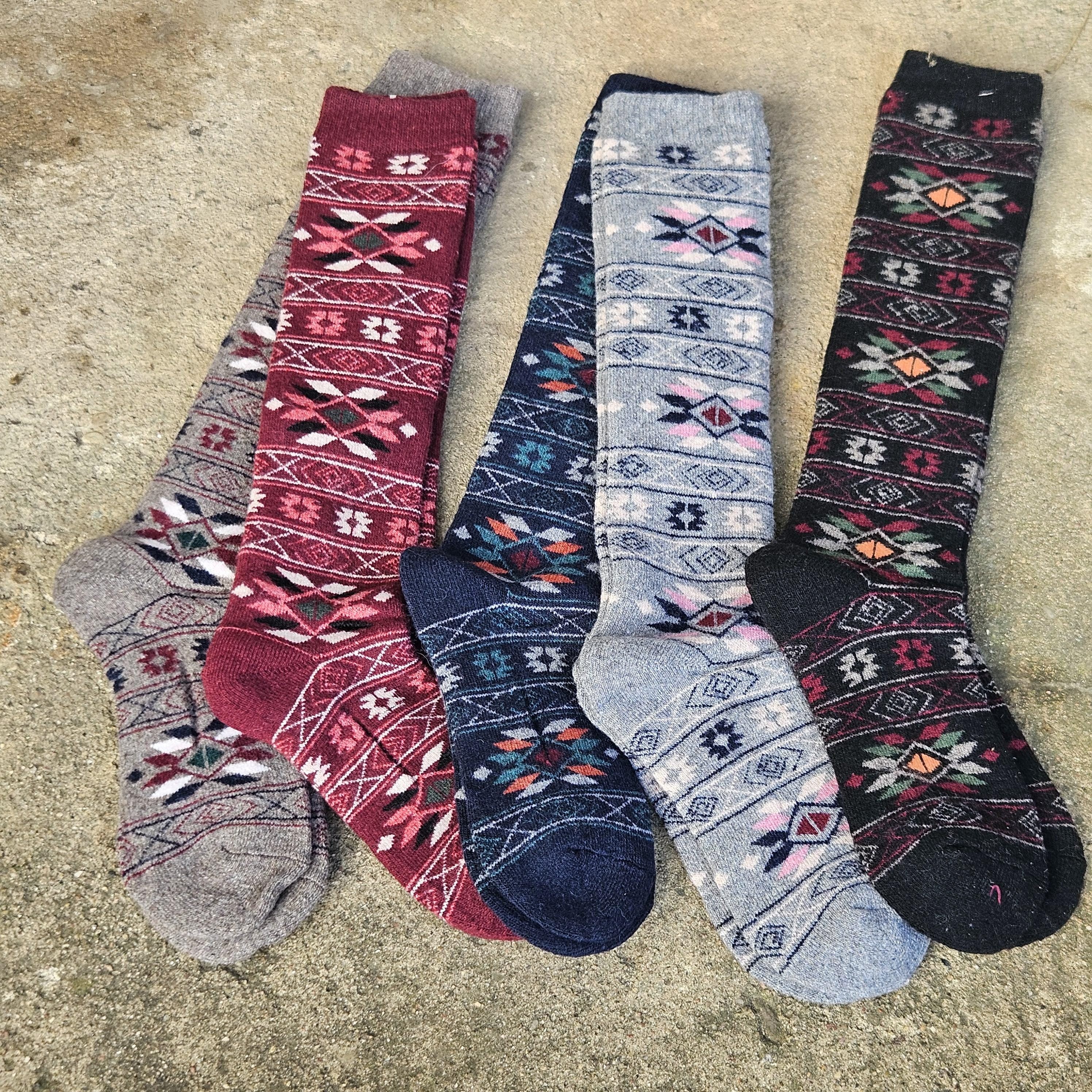 Merino Wool Socks - Knee Long Warm Wool Socks With Reindeer Pattern, Thin & Breathable