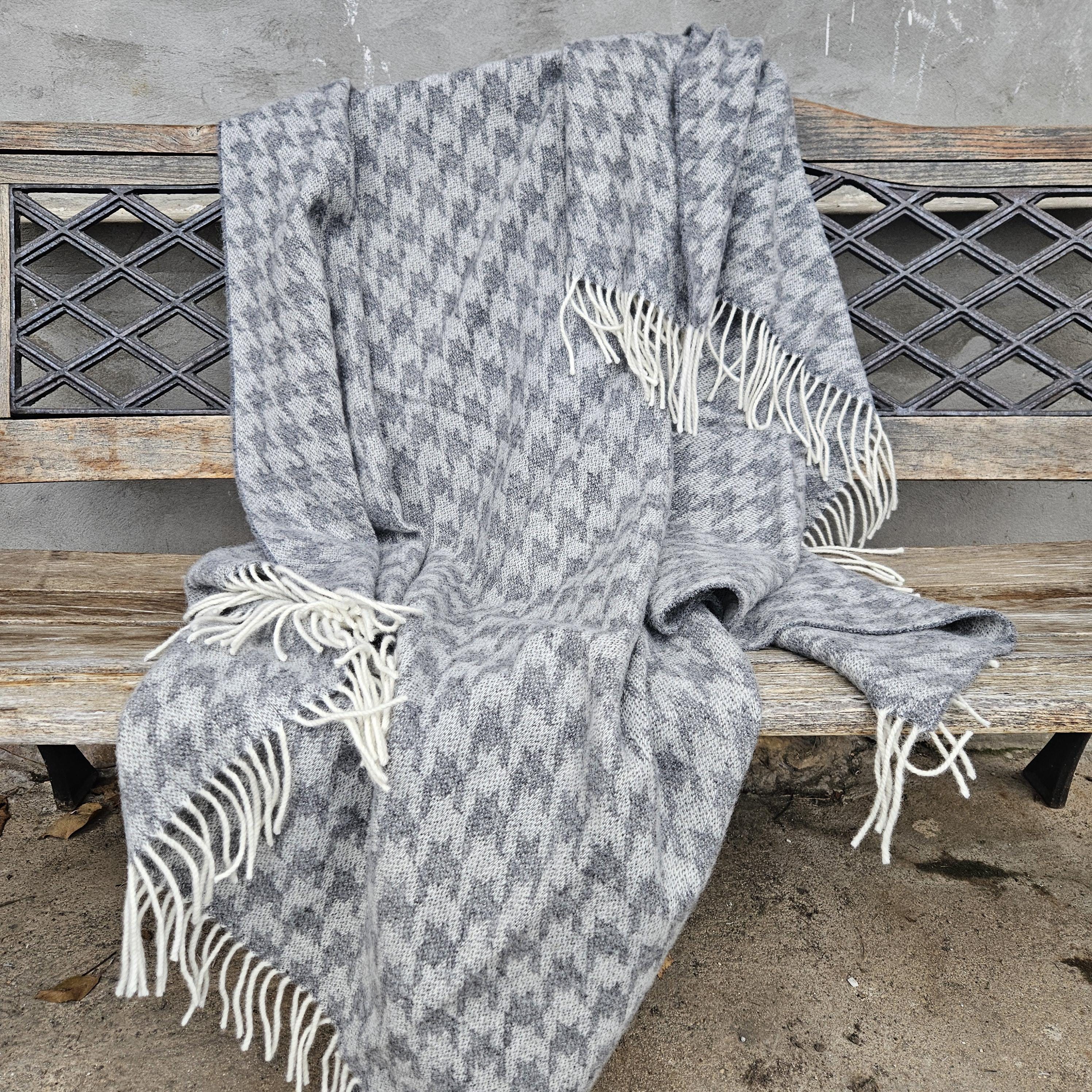 Wool Blanket dogstooth | Scandinavian hygge | Wool Bedspread Sofa Couch Plaid | Warm Thick Blanket Picnic Camping | Housewarming gift