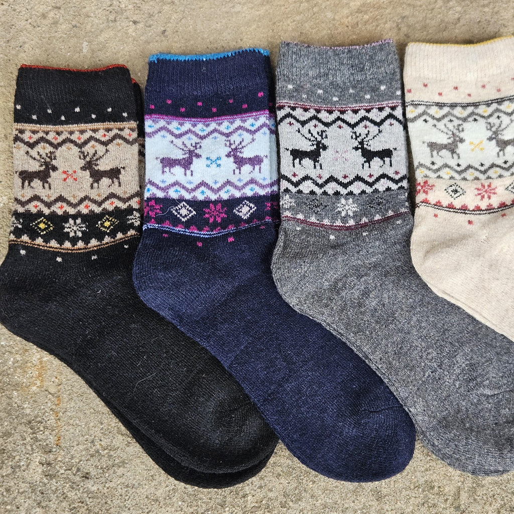 Thin Merino Wool Socks - Nordic Warm Reindeer Pattern Cozy Hiking Socks Size EUR 35-42