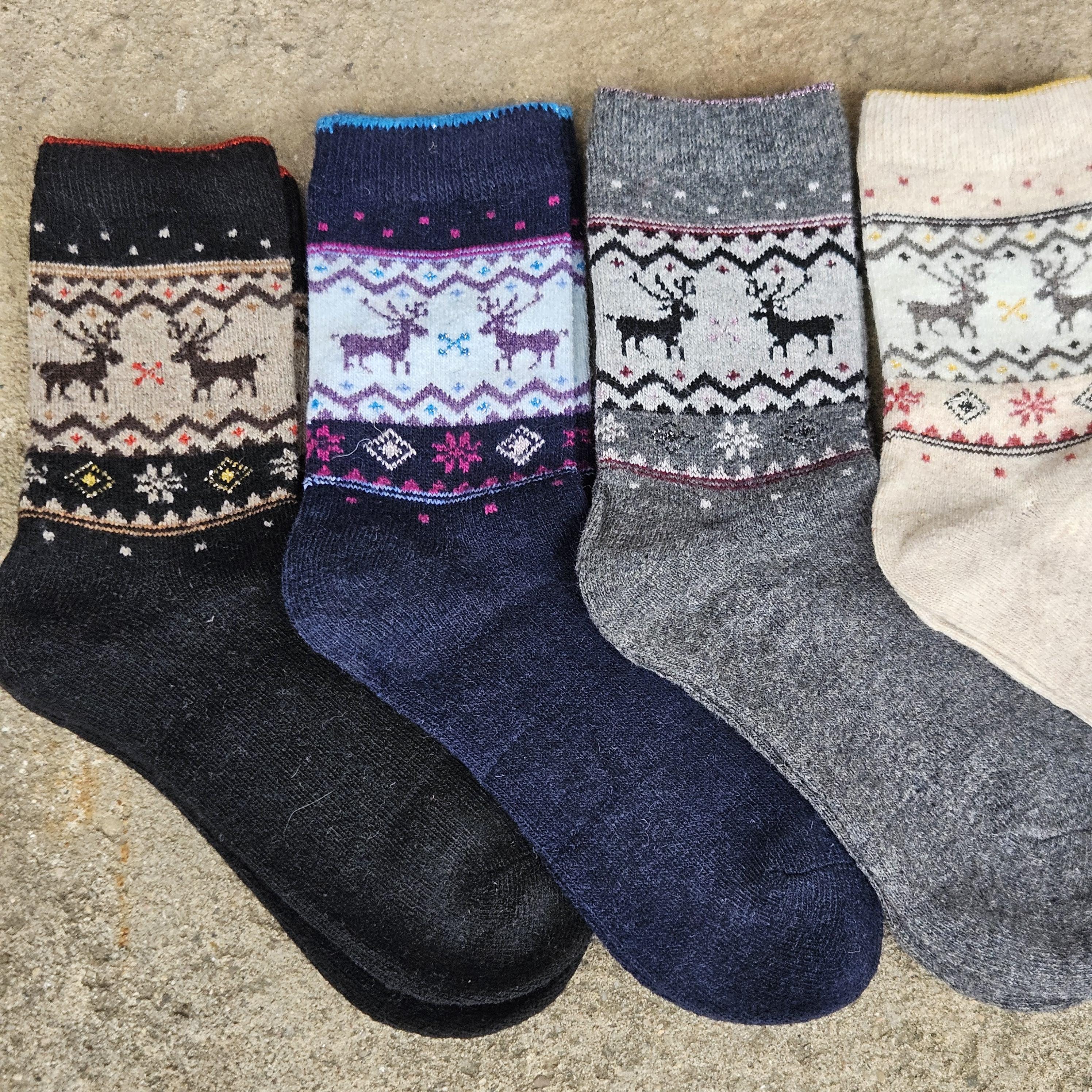 Thin Merino Wool Socks - Nordic Warm Reindeer Pattern Cozy Hiking Socks Size EUR 35-42