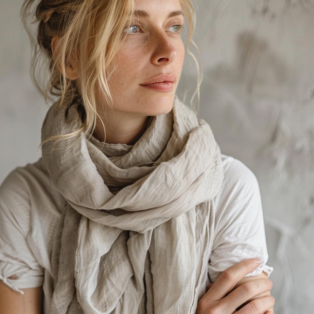 Linen Scarf Unisex – Natural Linen Soft Breathable Sheer Gauze Scarf Stole
