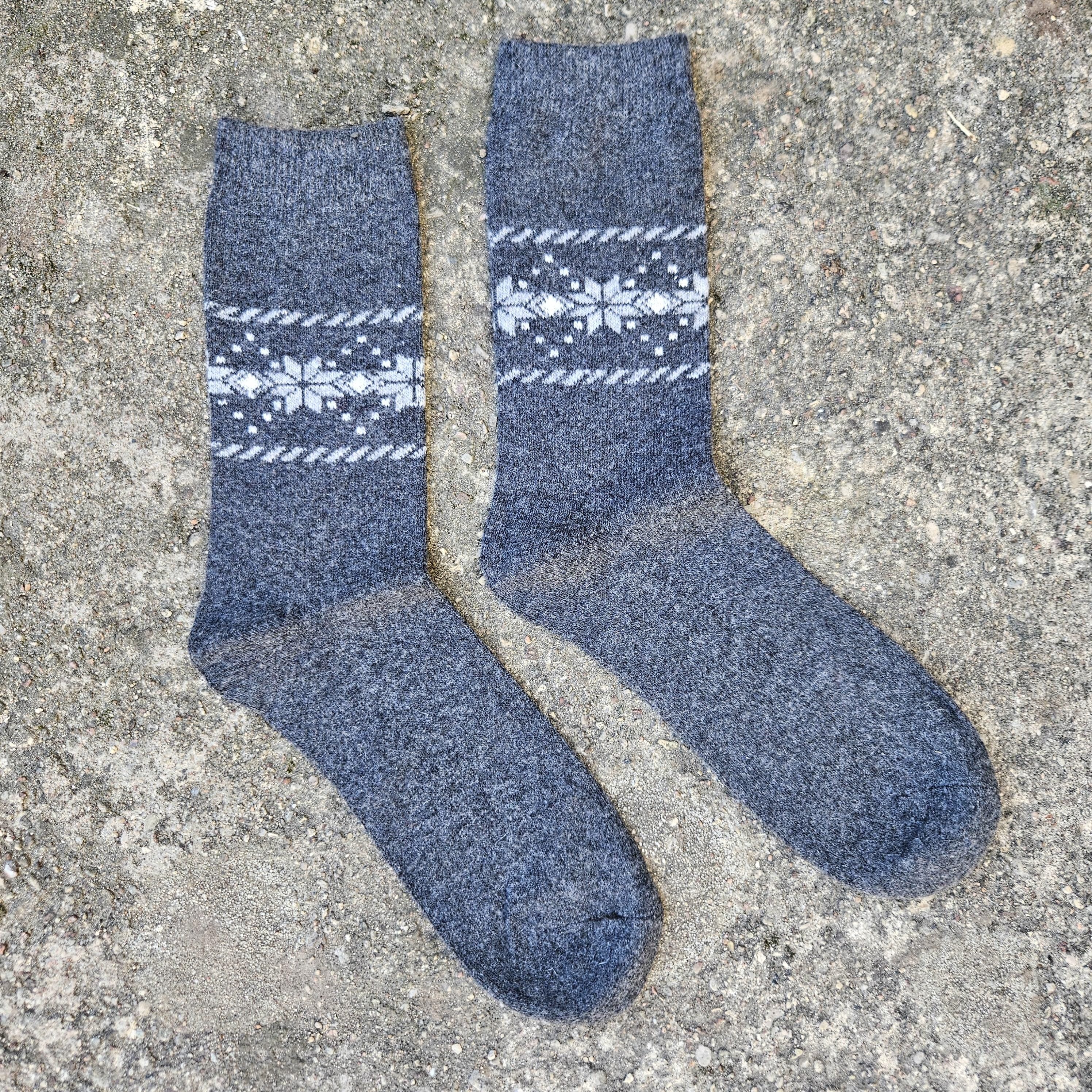 Thin Merino Wool Socks - Black Nordic Snowflakes | Lightweight Winter Hiking Socks