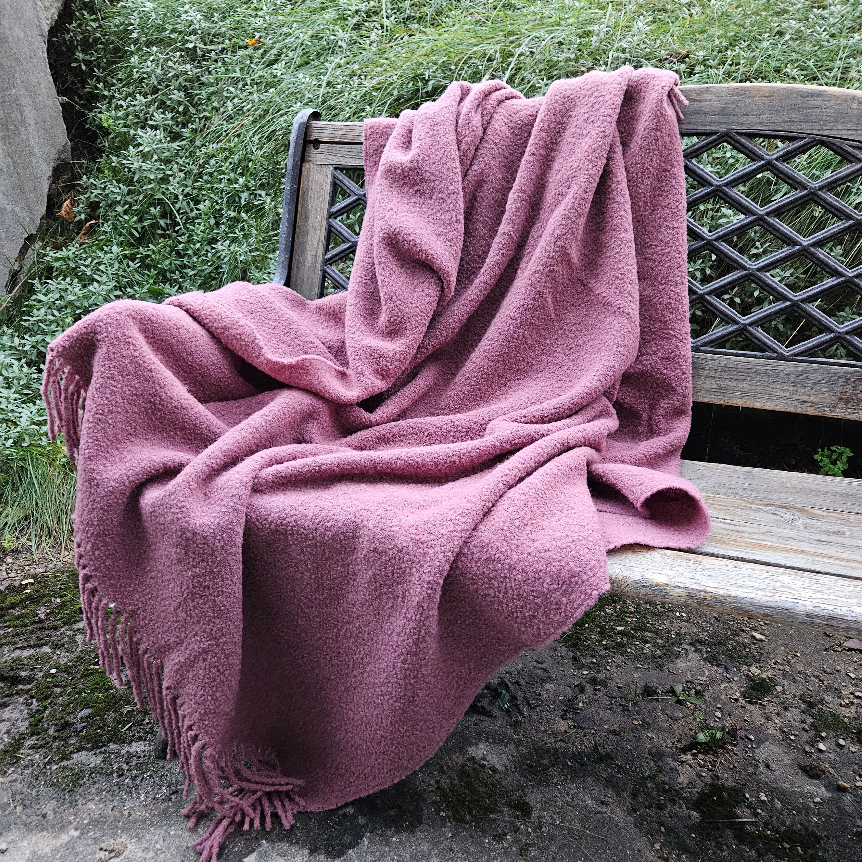 Purple Mauve Teddy wool blanket, Natural throw IN2NORD, Hygge home Warm wool plaid, housewarming gift mother father christmas Scandinavian