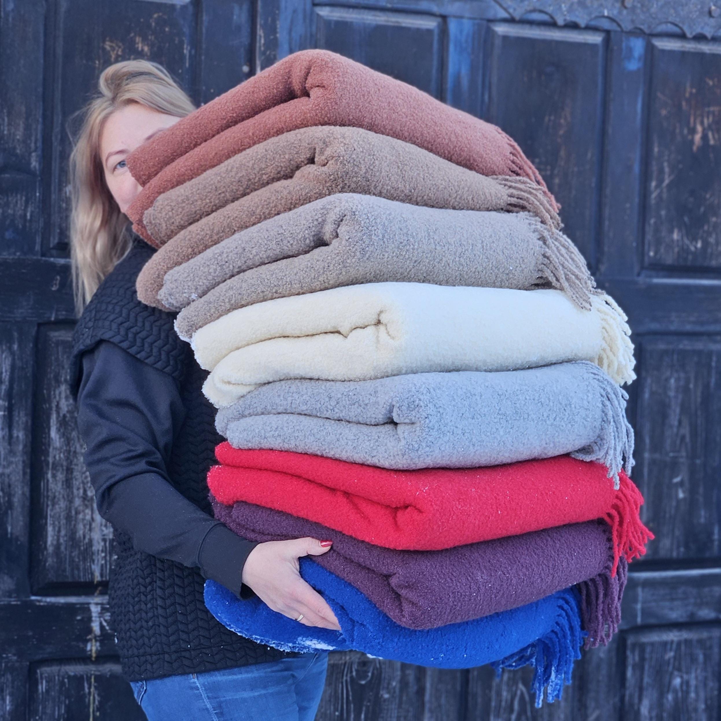 Teddy Wool Blanket – Natural Wool Plaid With Fringed Edge | Cozy Hygge Decor