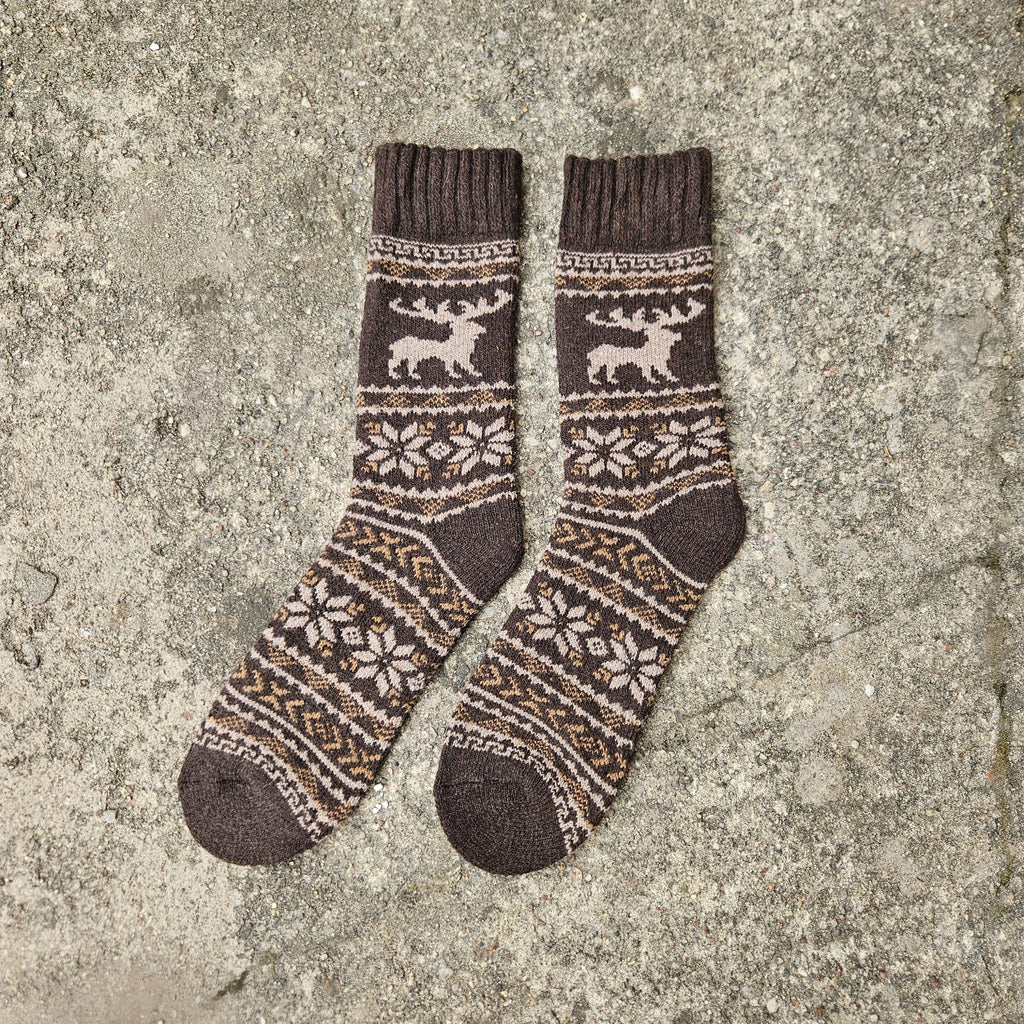 Alpaca Wool Socks – Warm Nordic Moose Pattern Ankle Socks With Reinforced Arch Support