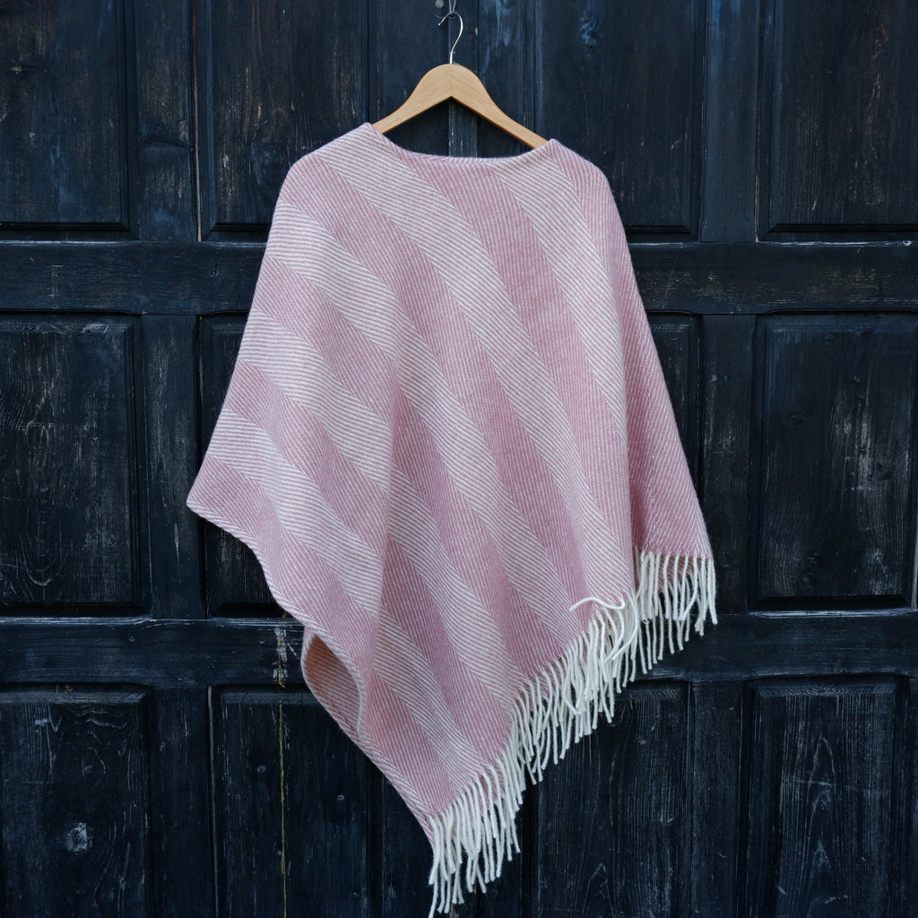 Pink Wool Poncho - Hooded Wool Cape Blanket With Fringes | Cozy Outdoor Layering