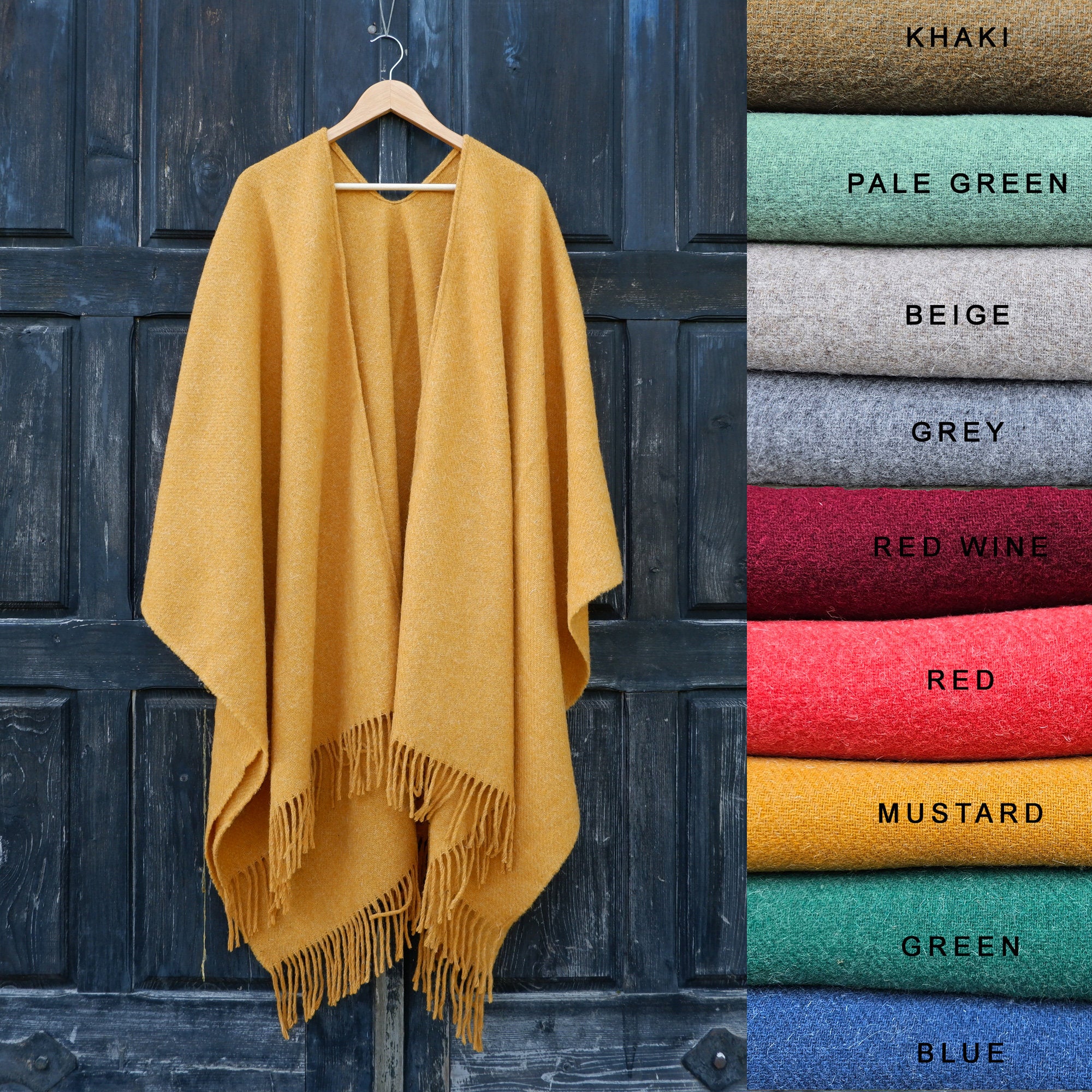 Beige wool PONCHO UMEA wool WRAP stole, Comfortable wool cape poncho for outdoor, One size Open front cape with fringes In2nord Europe