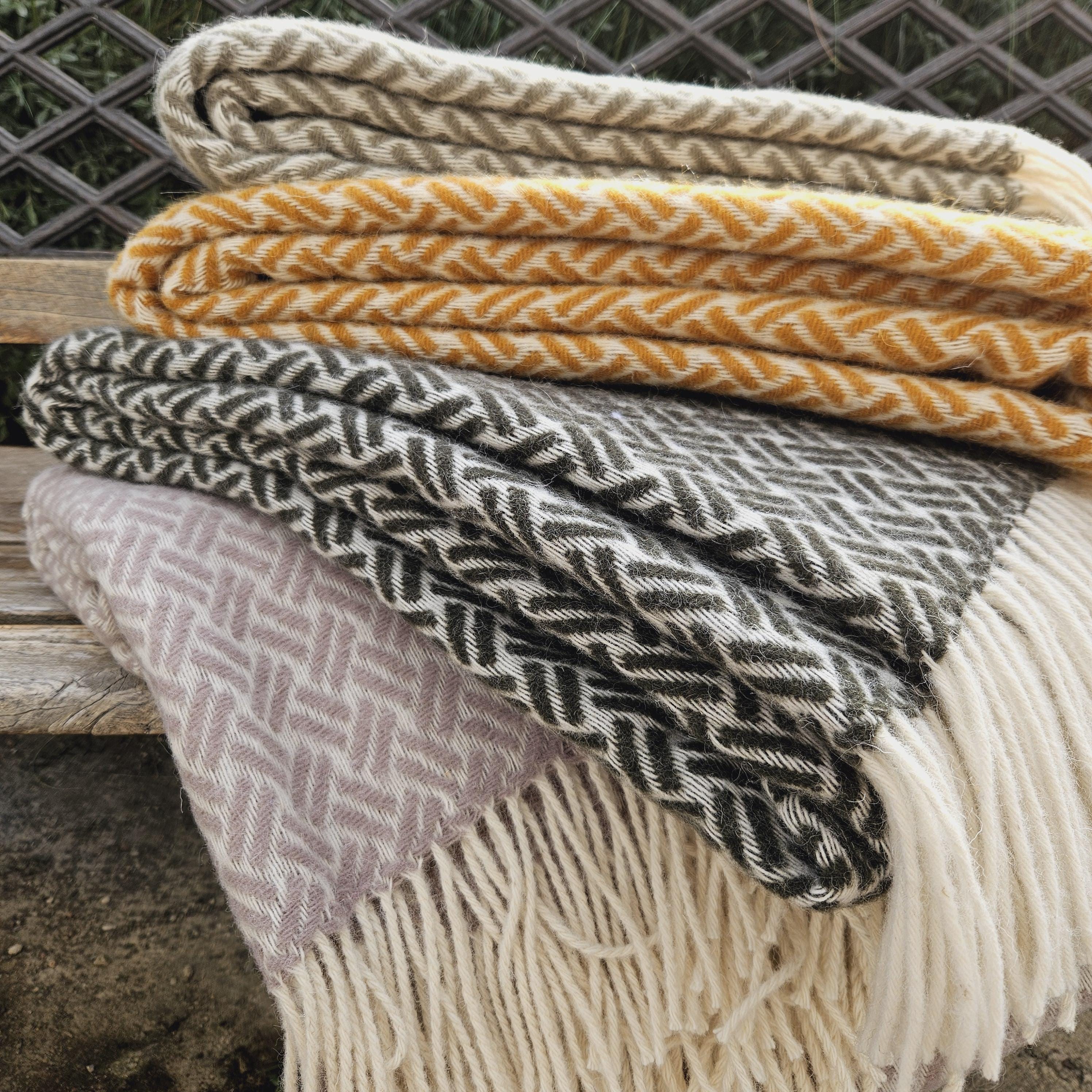 Wool Blanket - Natural Yellow Mustard Throw | Scandinavian Warm Winter Quilt