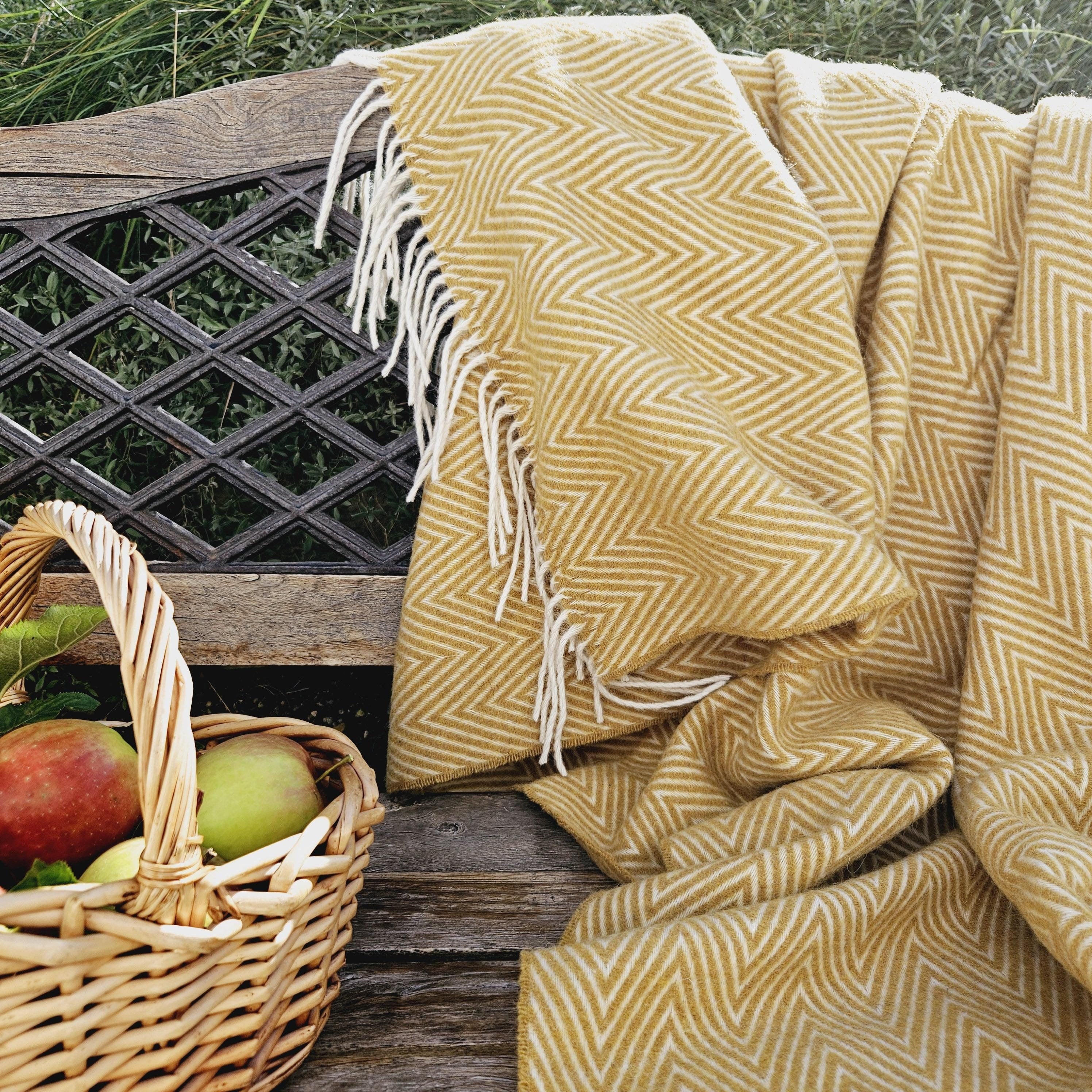 Lambswool blanket in yellow, 100% wool natural throw plaid, IN2NORD hygge home Reversible Blanket, Throw Plaid Warm thanksgiving Gift