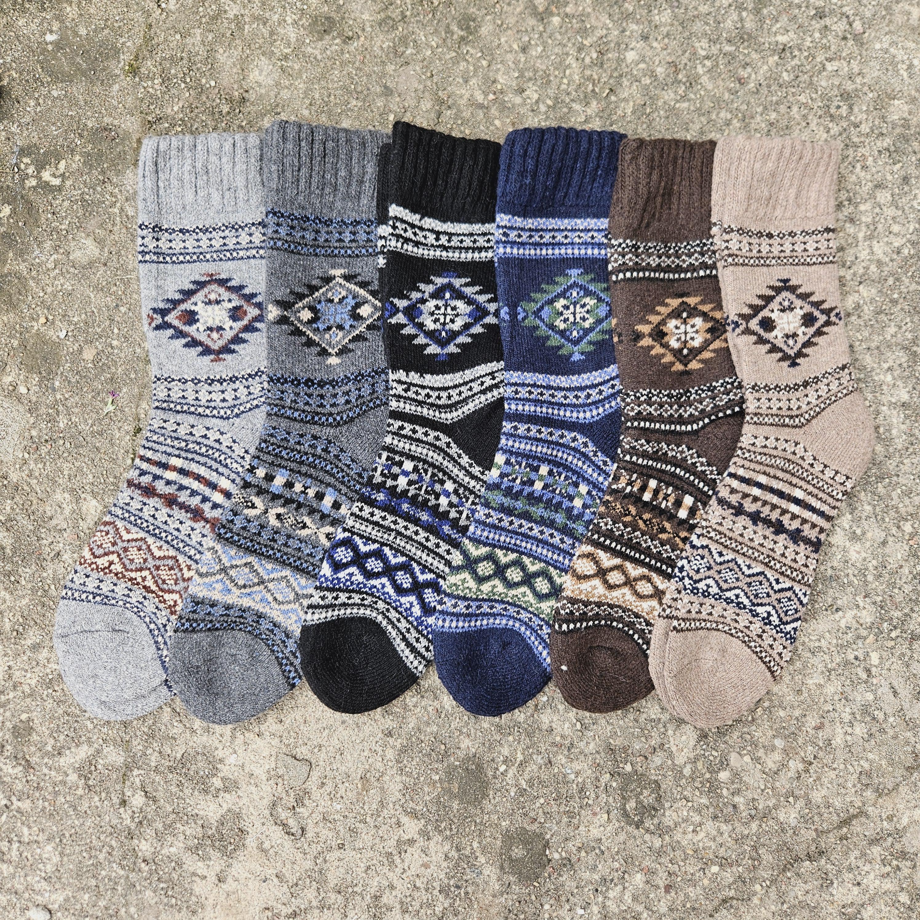 ALPACA WOOL Socks Nordic Ethno gray navy brown black - Size EUR 39 -42 43 - 46  ankle socks for men women Unisex Survival Alpaca socks Large