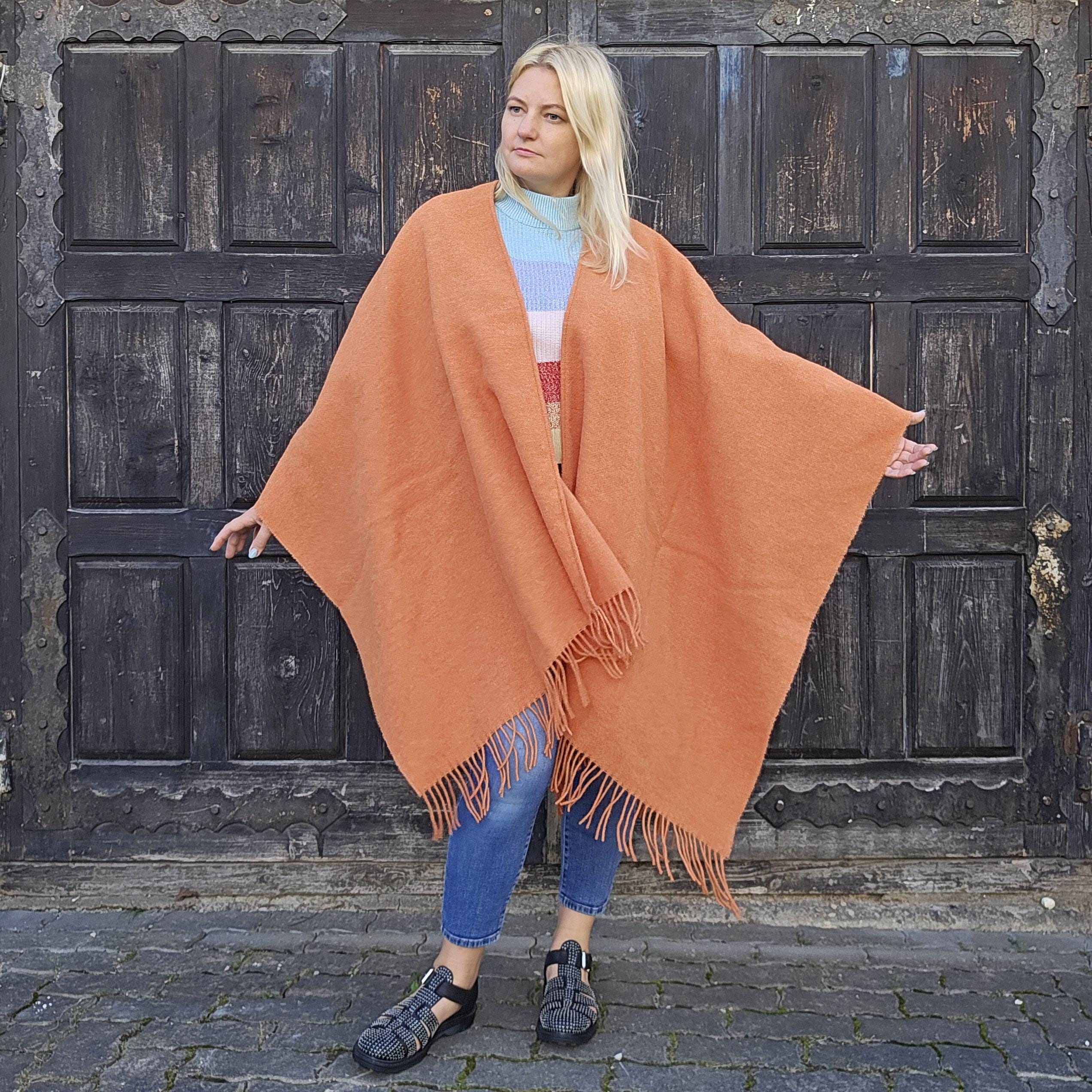 Merino Wool Poncho Umea - Reversible Open Front Shawl | Comfortable Warm Wool Cape