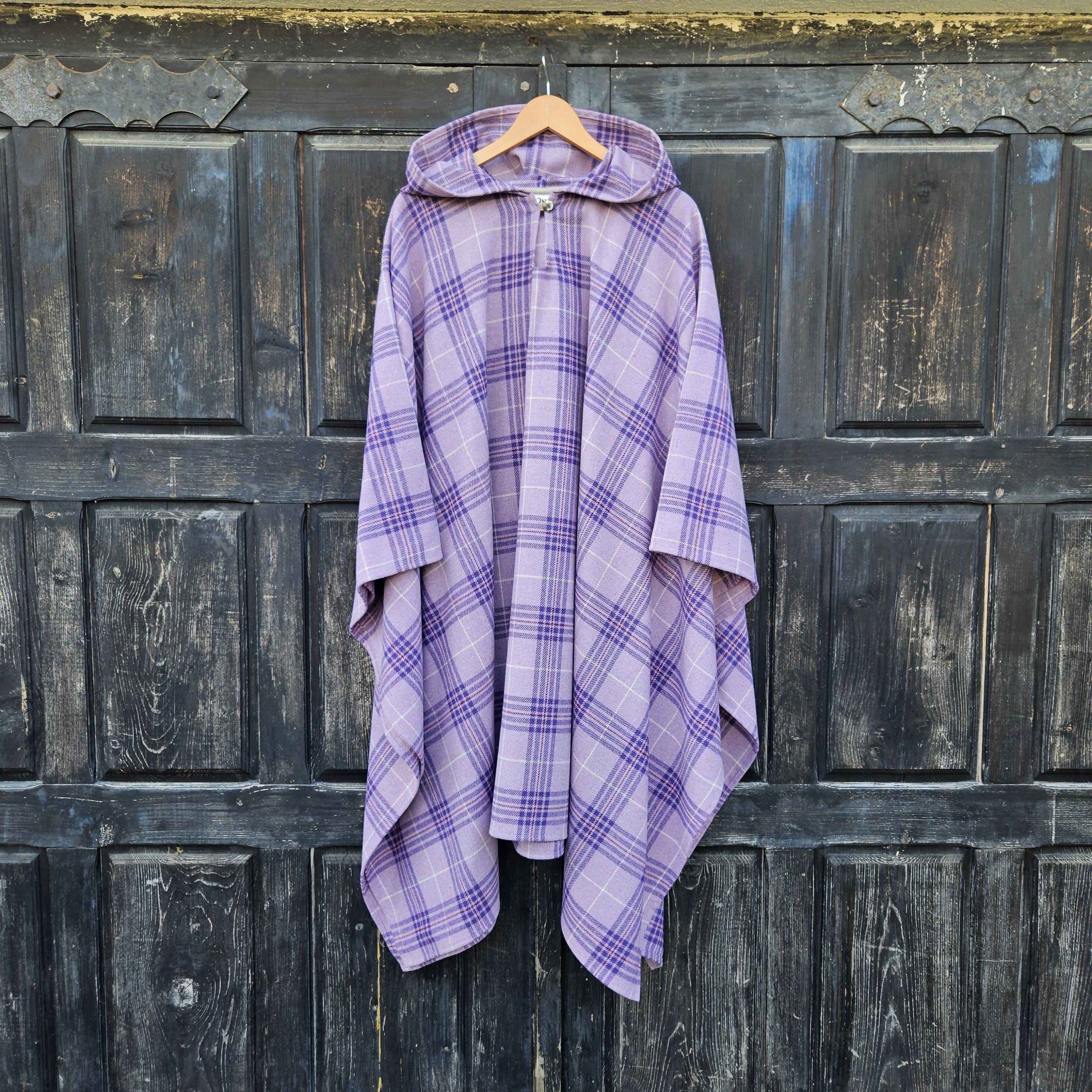 Wool Poncho - Unisex Ruana Cape With Hood | Purple Wool Blanket Poncho