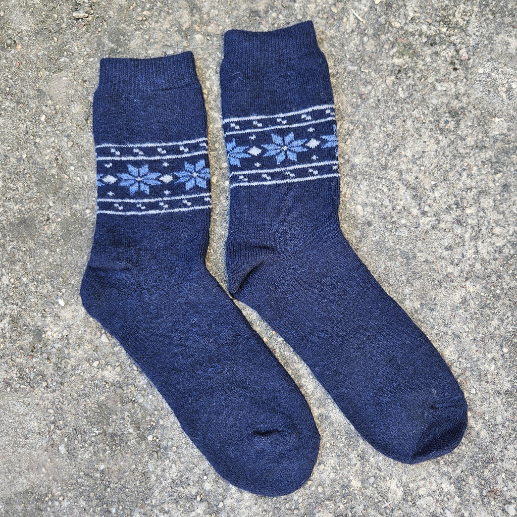 thicker MERINO WOOL Socks - black Snowflake - Size EUR 39-42 43-46 Nordic warm socks for men or women Unisex Hiking Running everyday