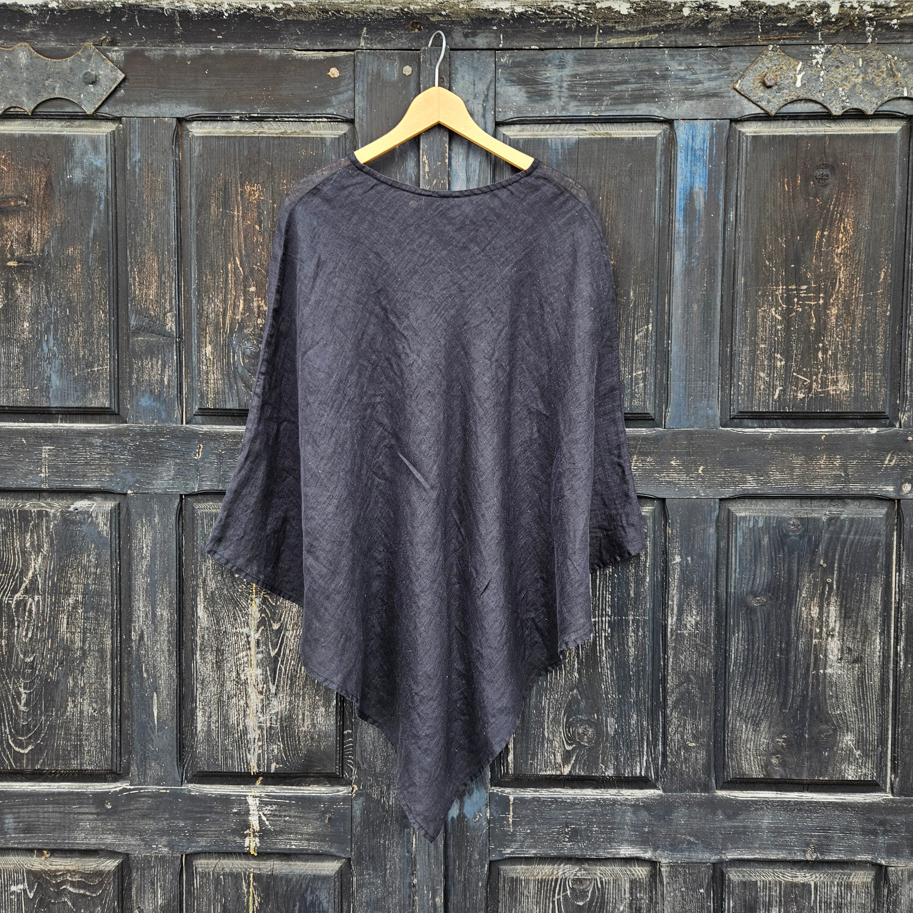 Linen Poncho Cape SOLNA | European Linen Fabric Boho Style Cape – Summer Layering Piece & Mom Gift