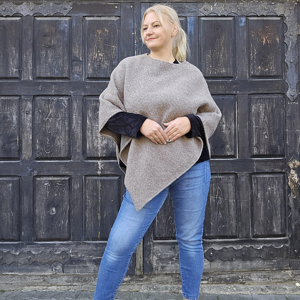 Wool Blanket Poncho – Hooded Wool Cape | Unisex Comfortable Outdoor Cape Beige