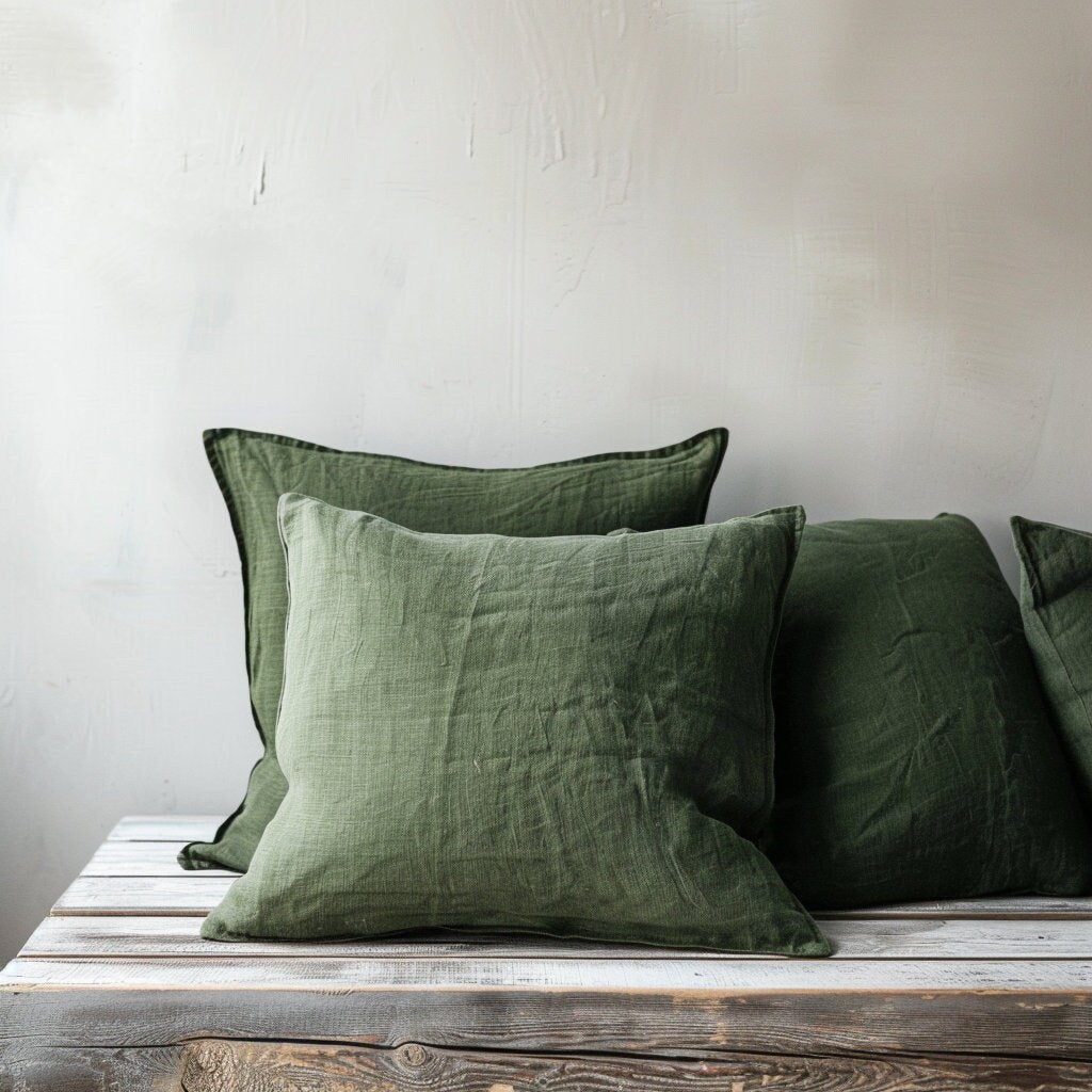 dark green pillow cases in linen in custom size, linen cushion in green