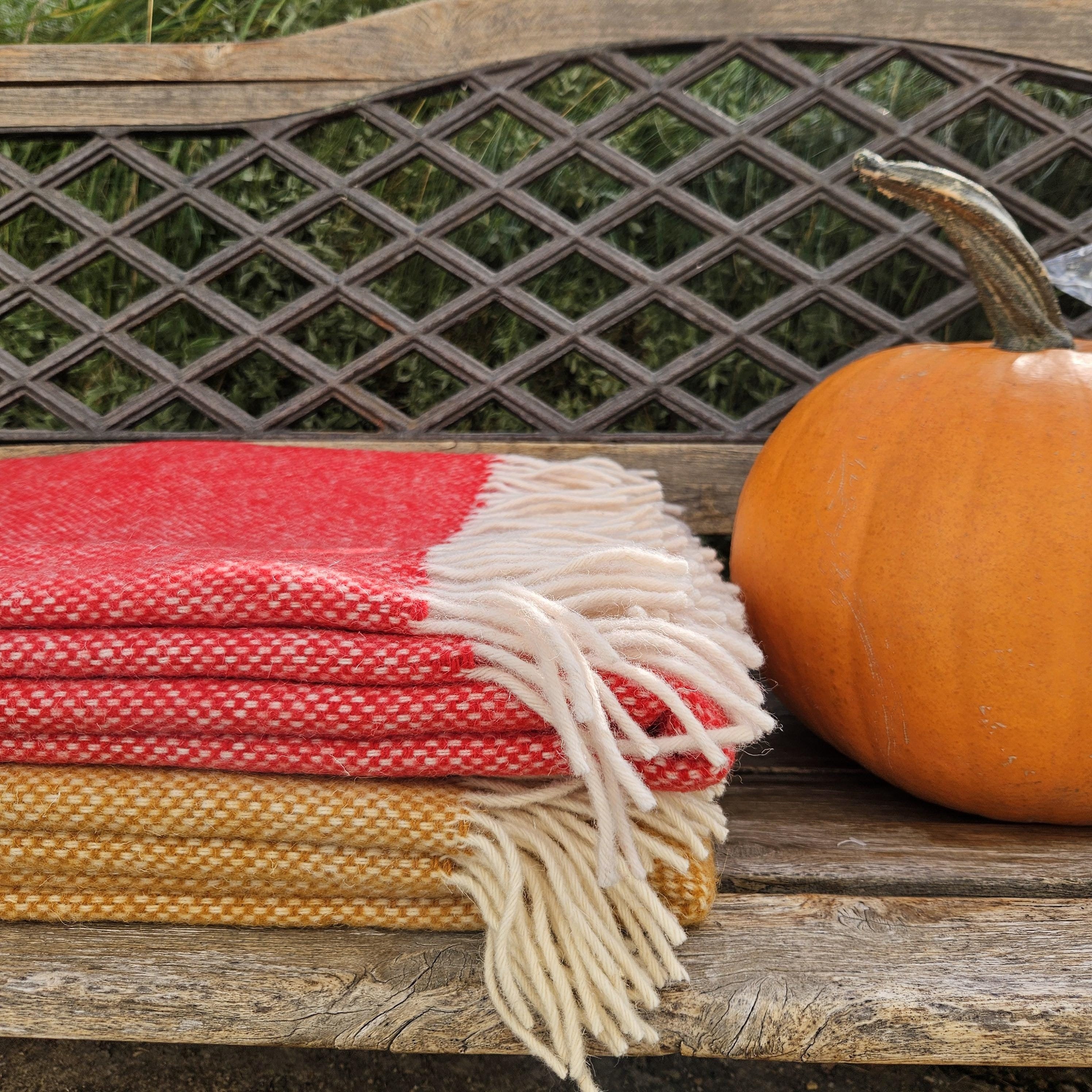 WOOL Blanket in mustard yellow or red - Natural Throw plaid for hygge home IN2NORD - bed coverlet quilt wool cover Scandinavian home