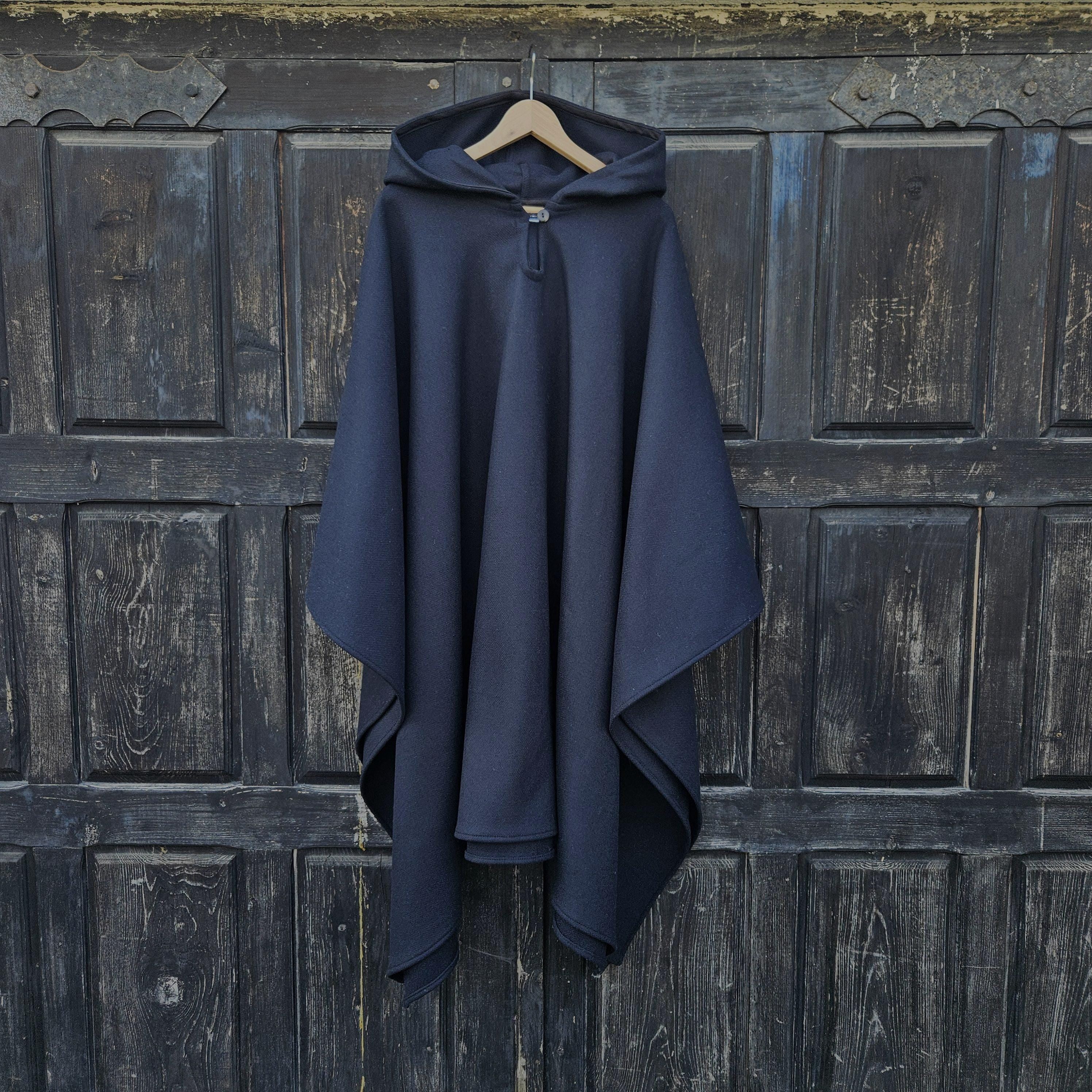 Wool Poncho Oland - Unisex Ruana Cape With Hood | Comfortable Outdoor Wool Blanket Cape