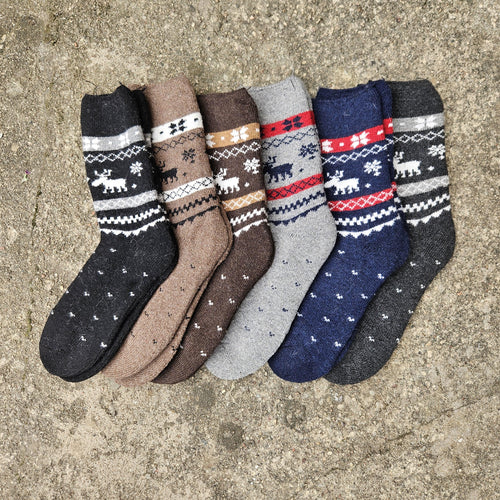 Alpaca Wool Socks – Thick Non Binding Diabetic Socks With Nordic Reindeer Design