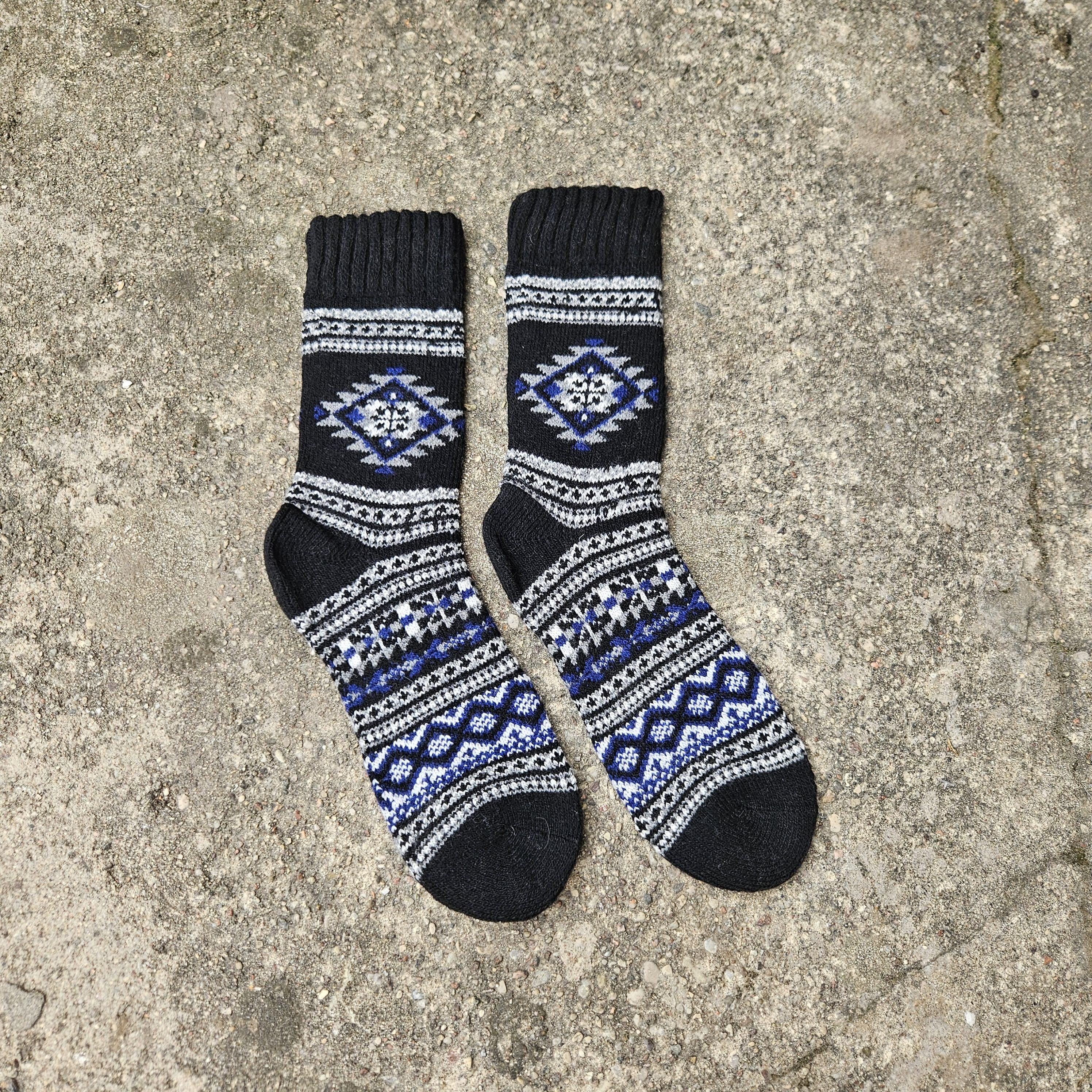 ALPACA WOOL Socks Nordic Ethno gray navy brown  - Size EUR 39-46  ankle socks for men women Unisex Survival Alpaca socks