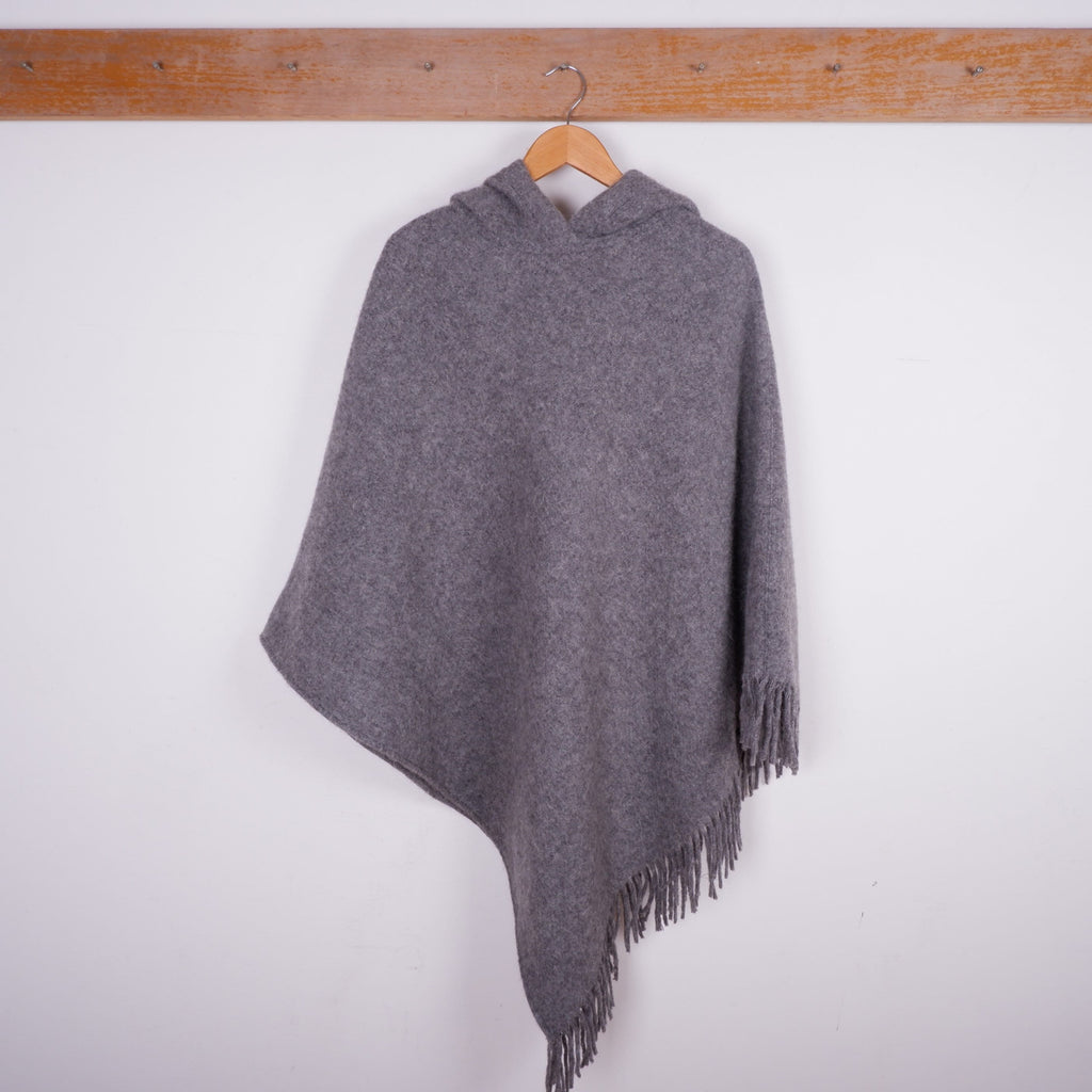 Wool Blanket Poncho – Hooded Wool Cape with Fringes | Cozy Winter Wrap