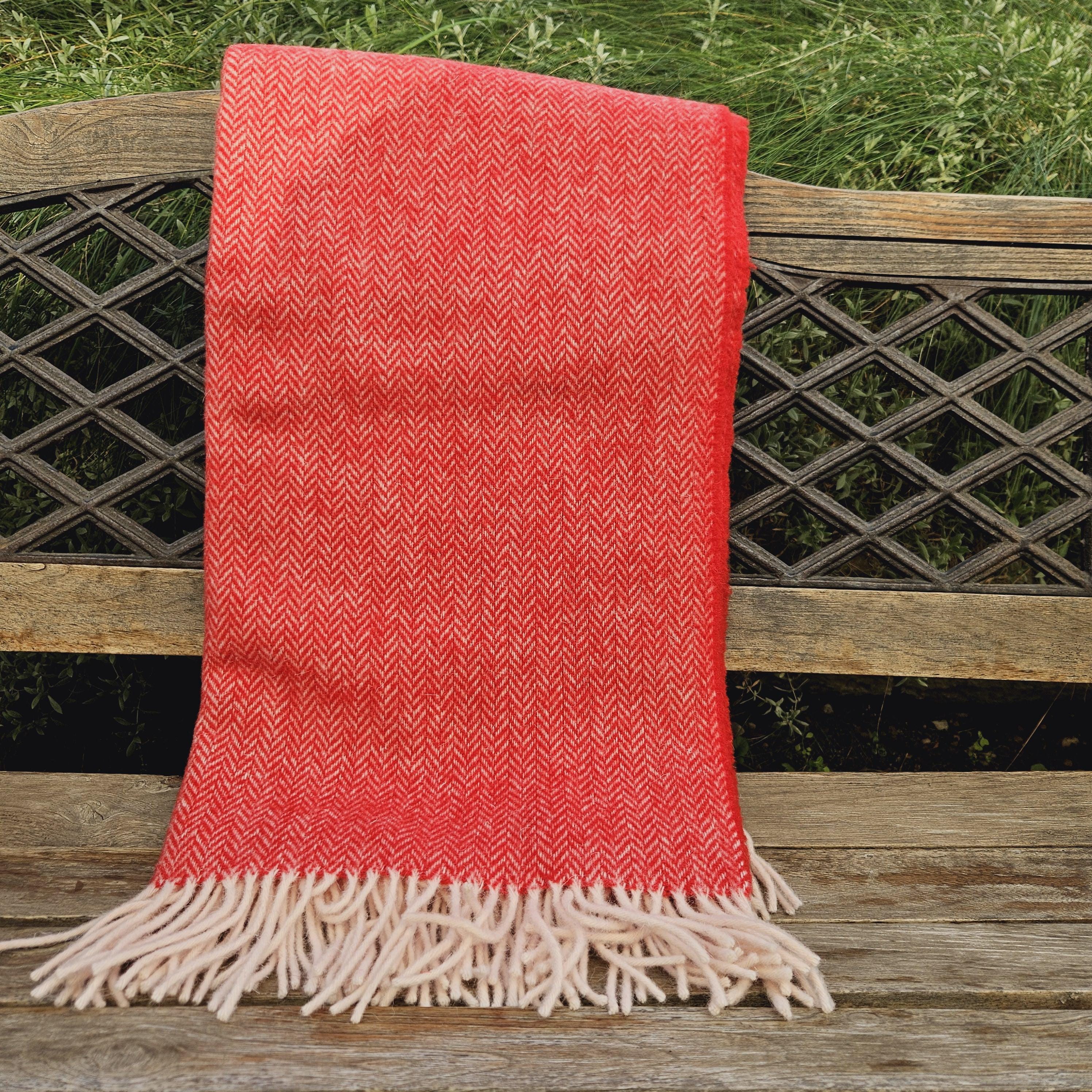 Wool Blanket - Natural Rust Herringbone Throw | Mustard Yellow Cozy Wool Plaid