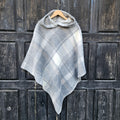 Grey Plaid WOOL Poncho with Hood: Gingham Cape Ruana