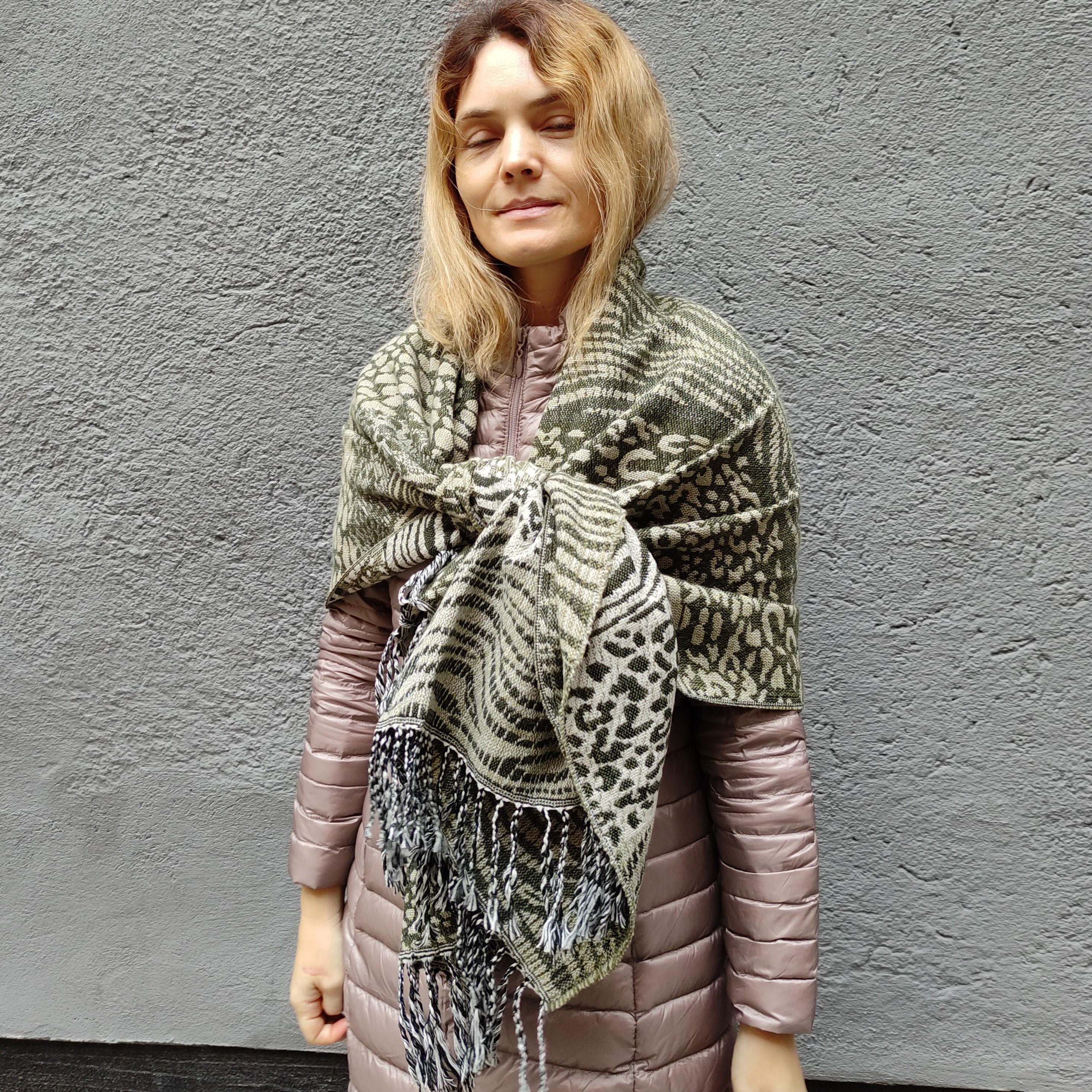 Lambswool Wrap Shawl - Oversized Wool Scarf, Soft Warm Shawl with Fringe
